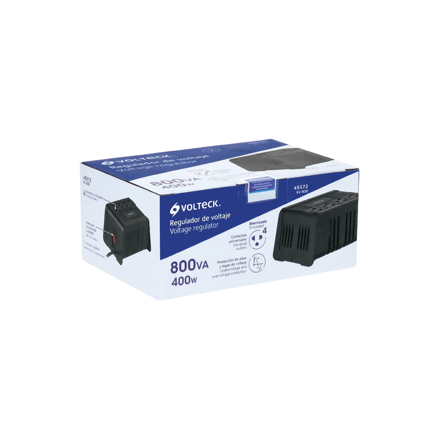 Regulador de voltaje de 800 VA / 400 W 4 contactos, Volteck