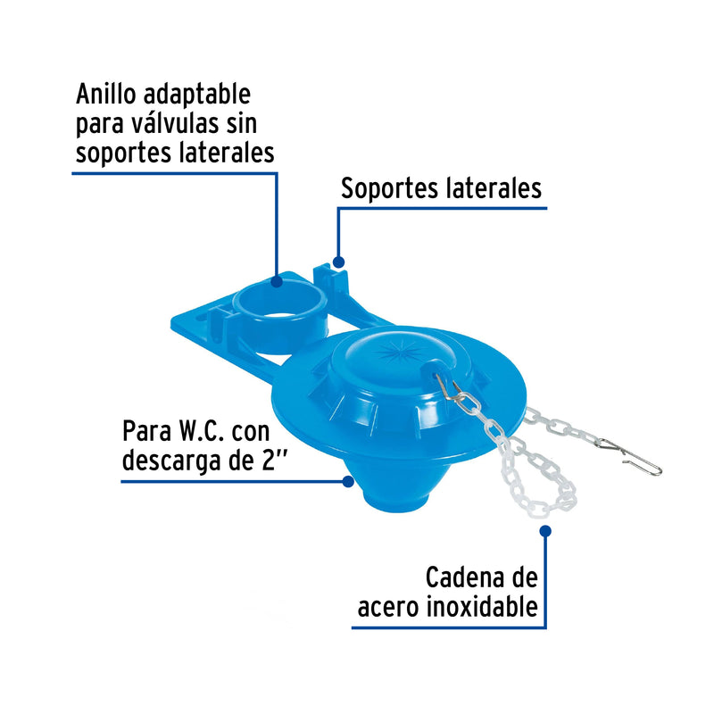 Sapo para WC, PVC azul  con cadena plástica, 2"