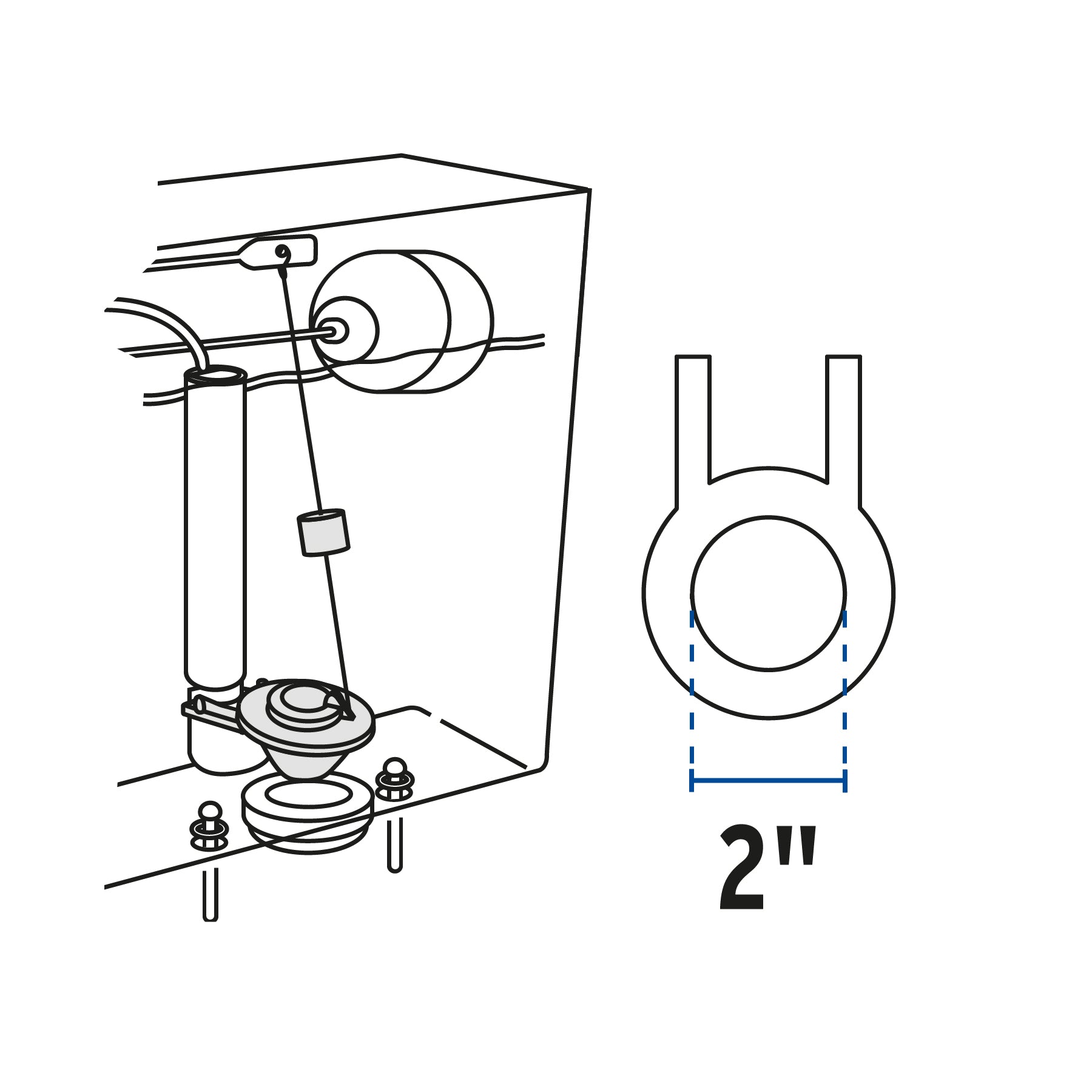 Sapo para WC, PVC transparente con cadena inoxidable, 2"
