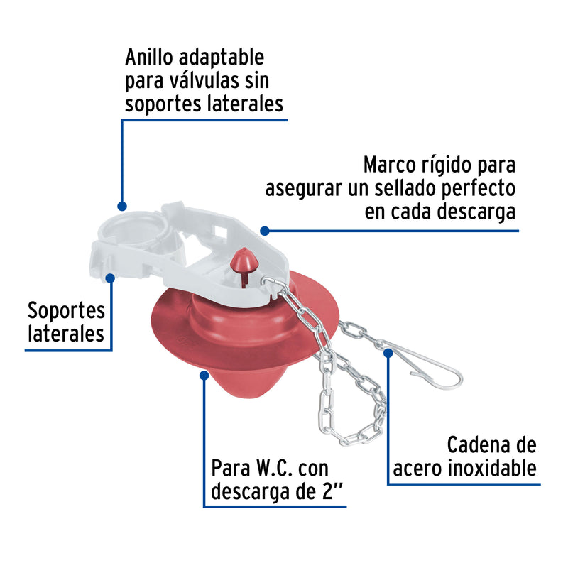 Sapo para WC de 2', silicona c/marco rígido, cadena inox