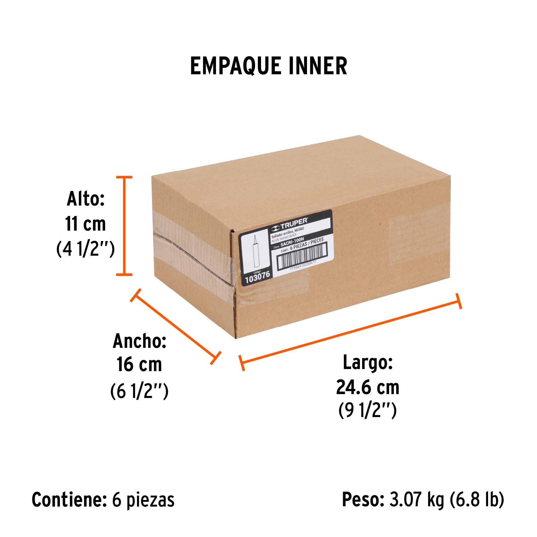 Sellador acrílico de 280 ml, negro, Truper