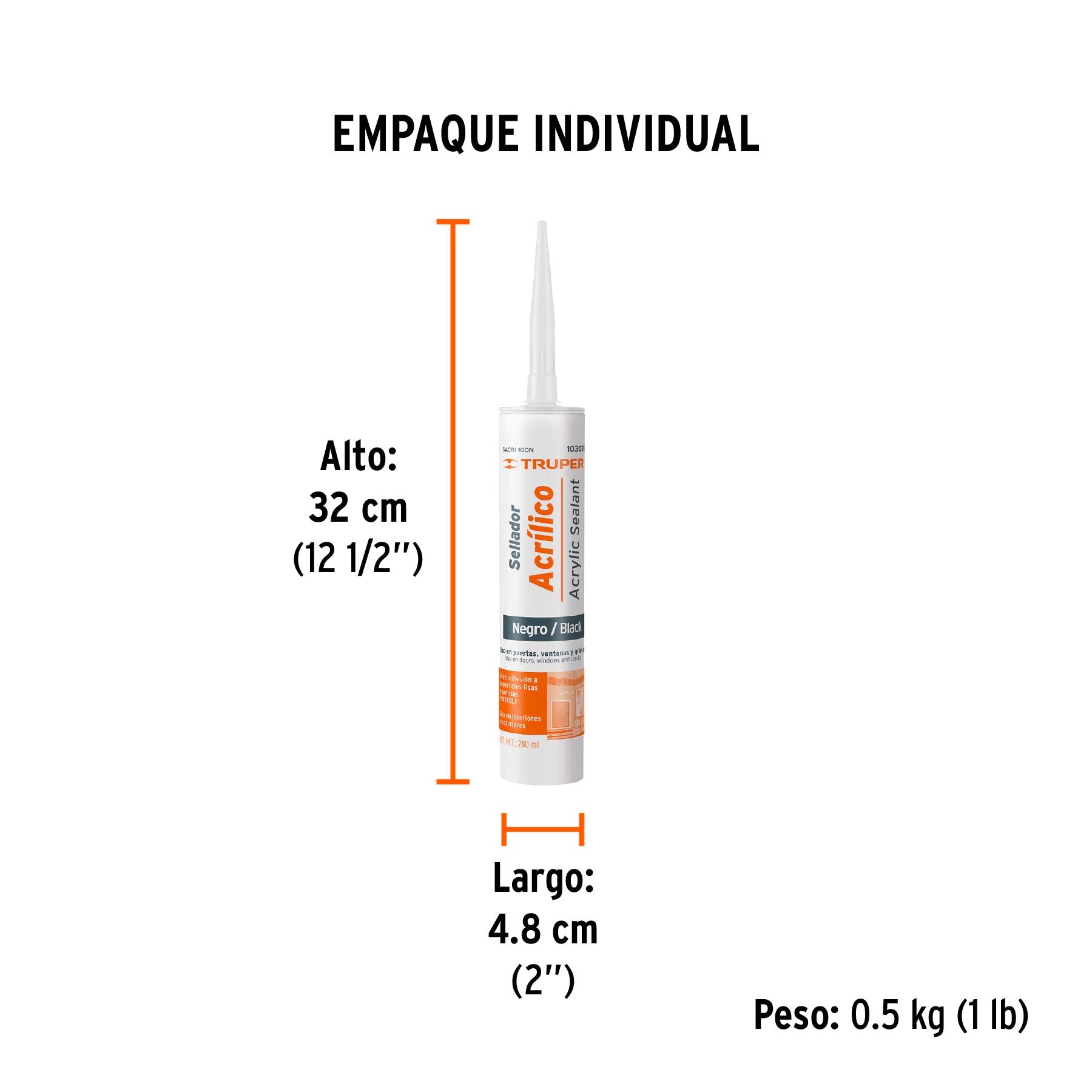Sellador acrílico de 280 ml, negro, Truper