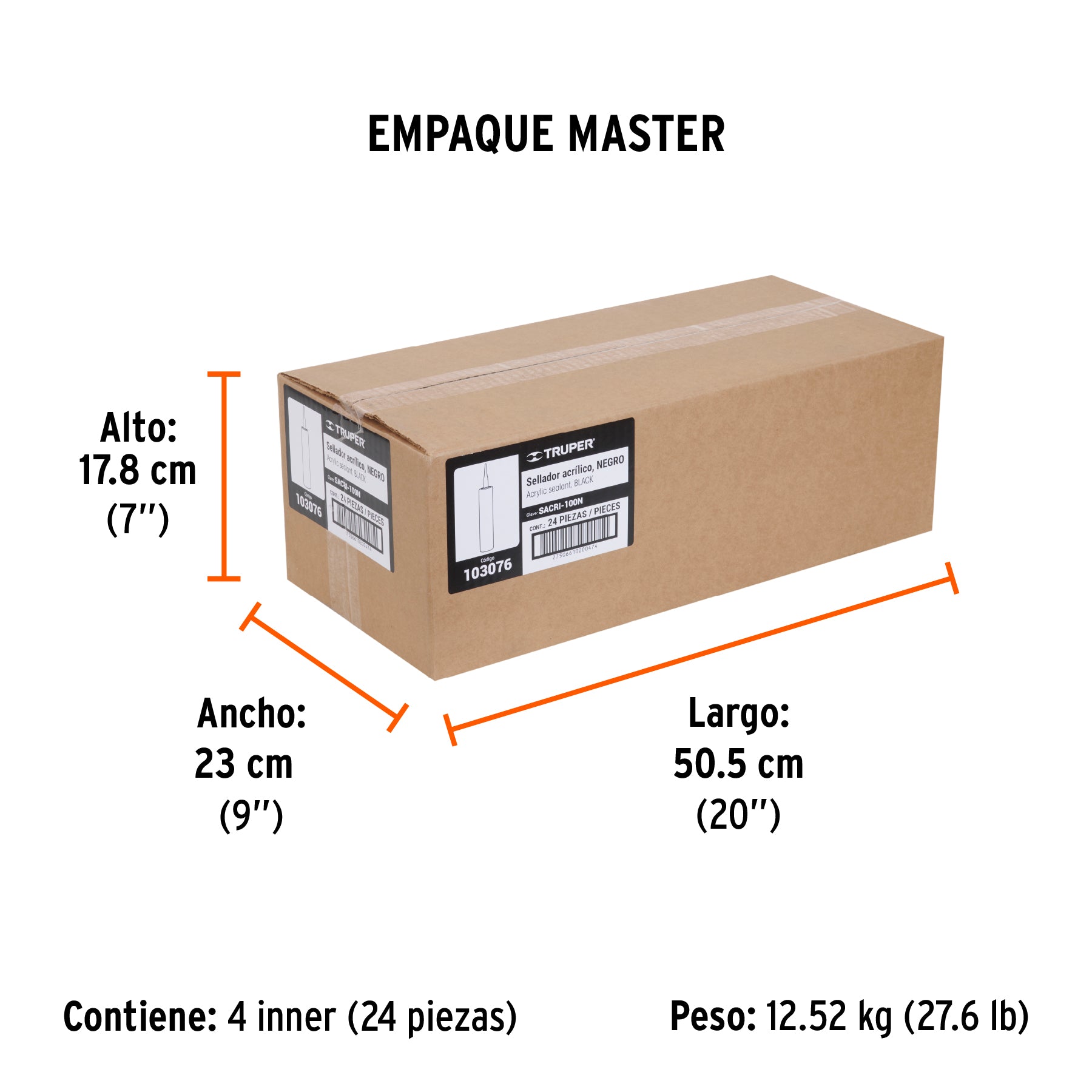 Sellador acrílico de 280 ml, negro, Truper
