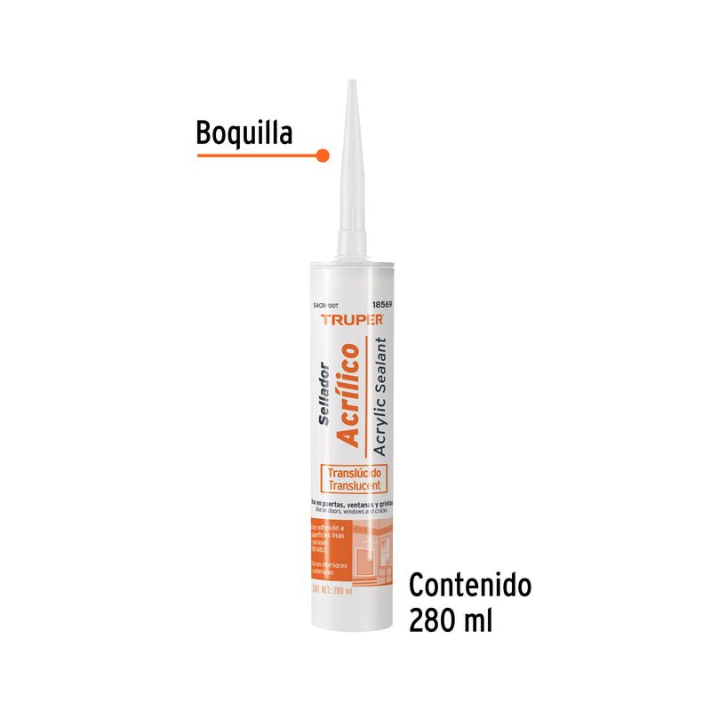 Sellador acrilico, 280 ml, transparente
