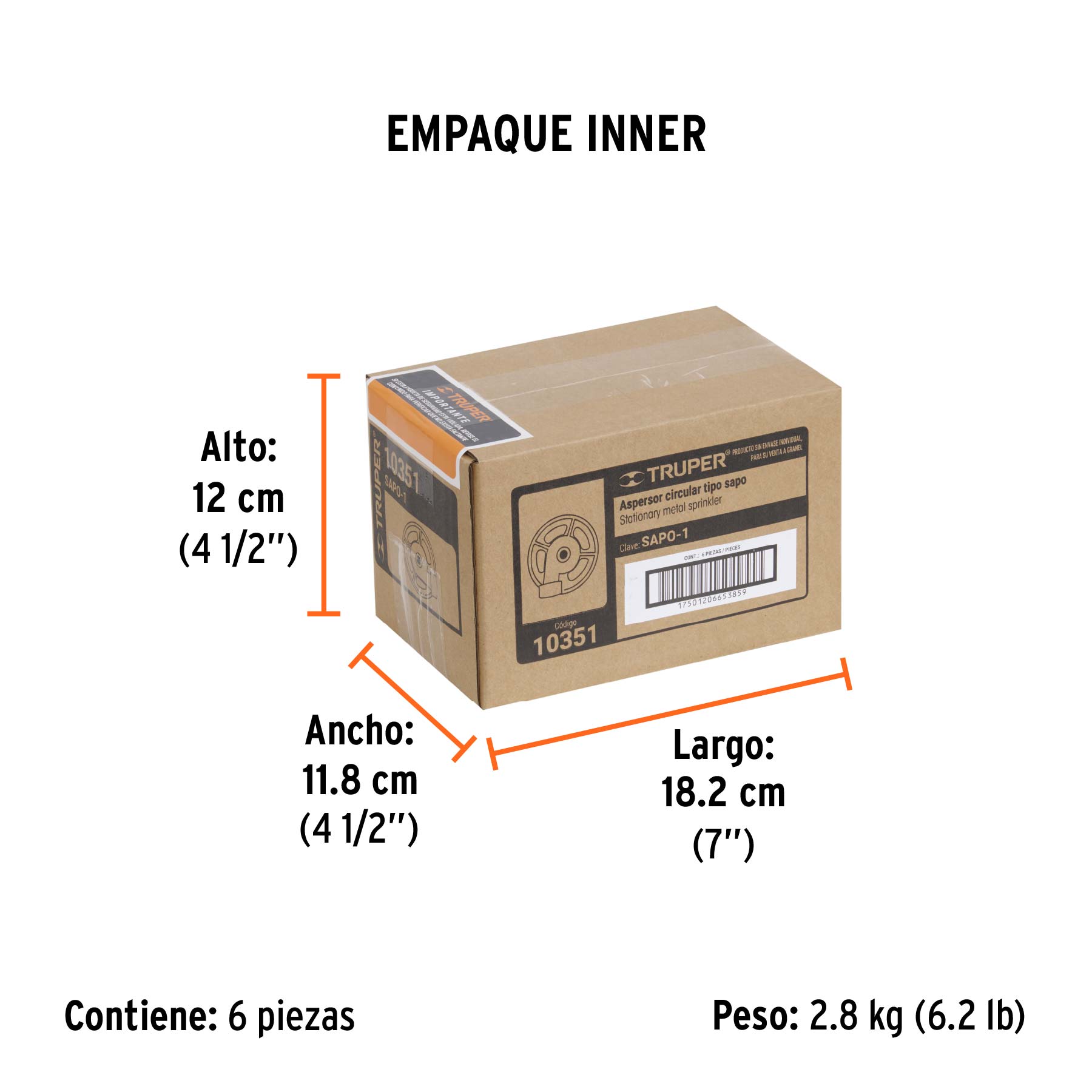 Aspersor metálico, tipo sapo, de chorro fino