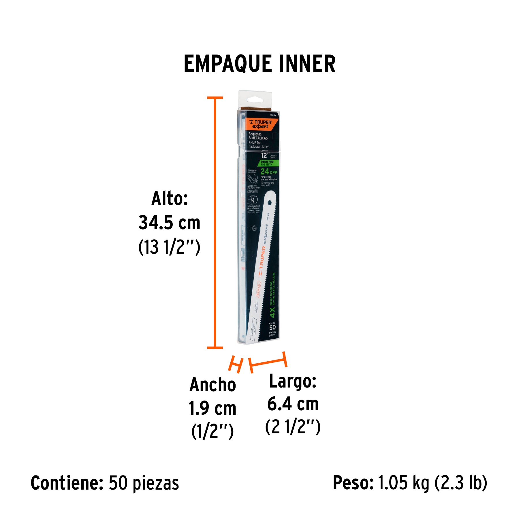 Segueta bimetálica para arco, 24 dpp, estuche con 50 pzas