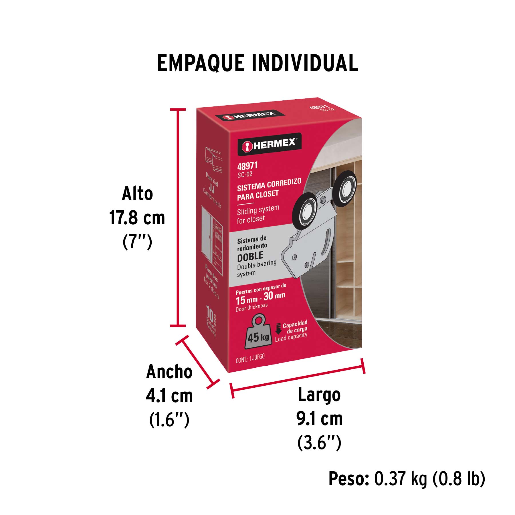 Sistema corredizo doble para riel superior de closet