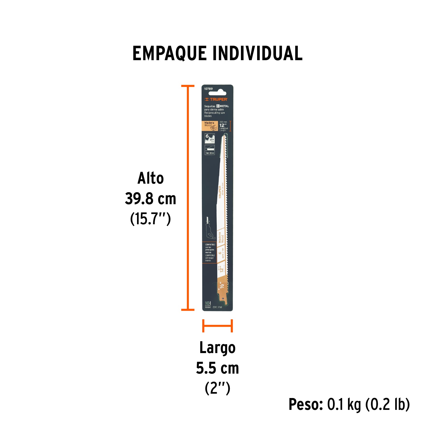 Segueta sierra sable, 12", 6 DPP, cónica para madera, 2 pzas