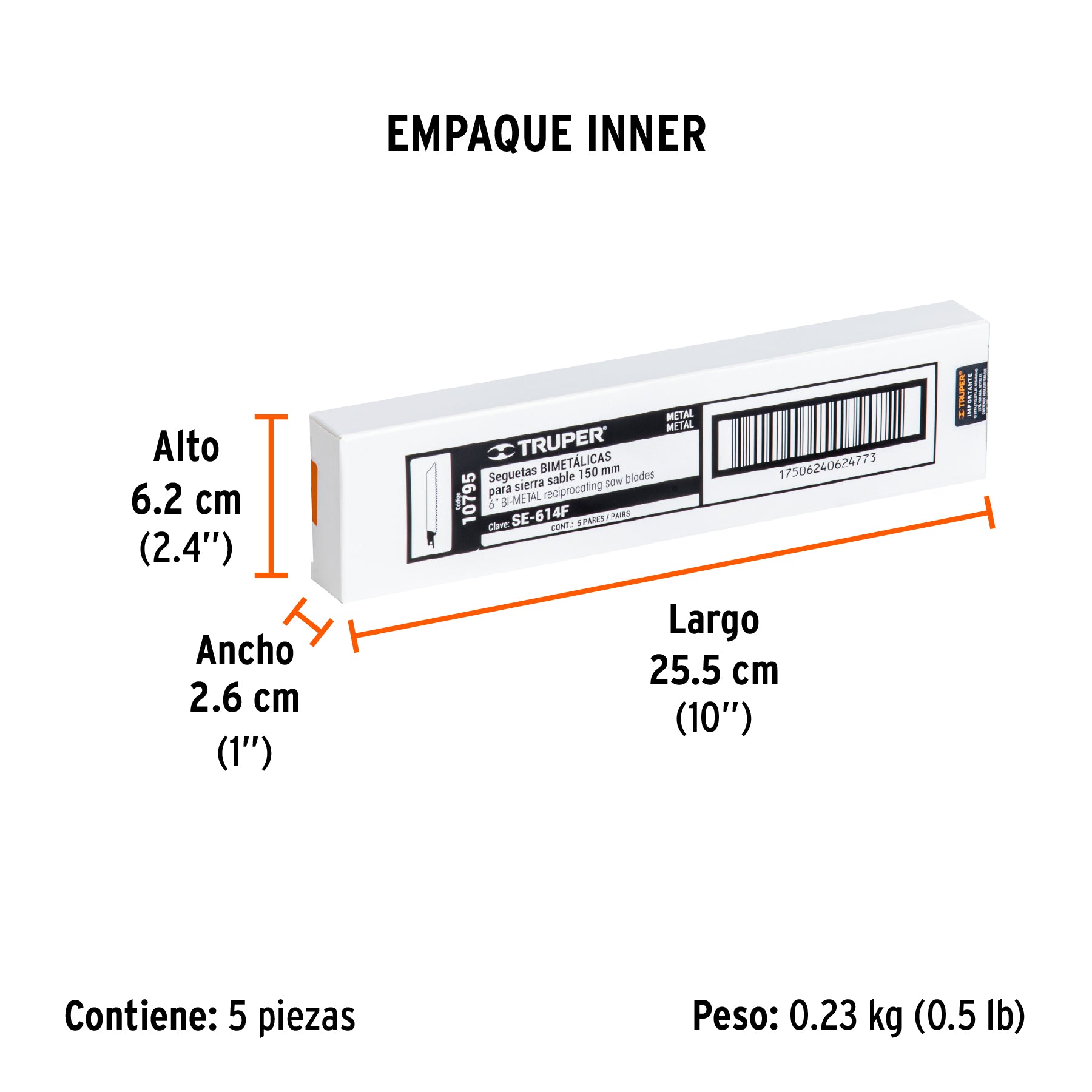 Segueta sierra sable, 6", 14 DPP, recta para metales, 2 pzas