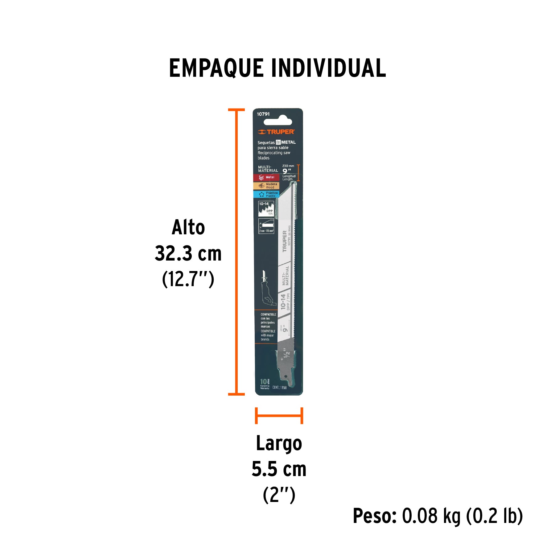 Segueta sierra sable, 9", 10-14 DPP, recta, usos generales
