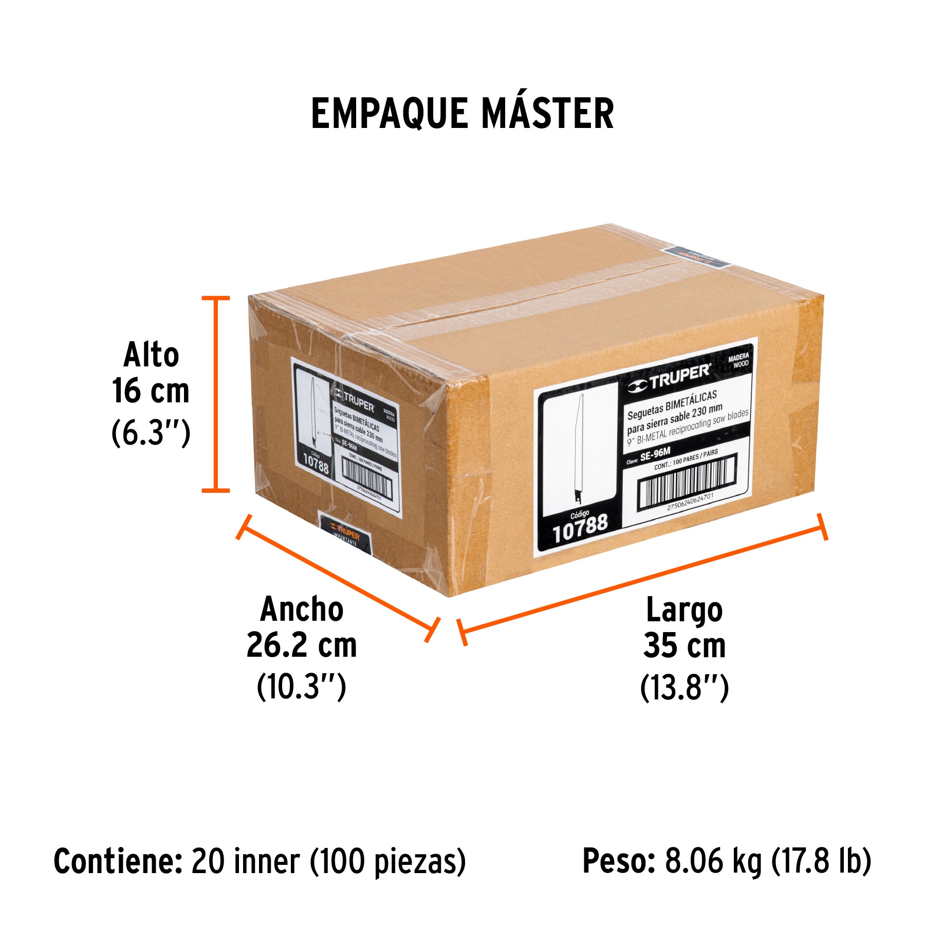 Segueta sierra sable, 9", 6 DPP, cónica para madera, 2 pzas