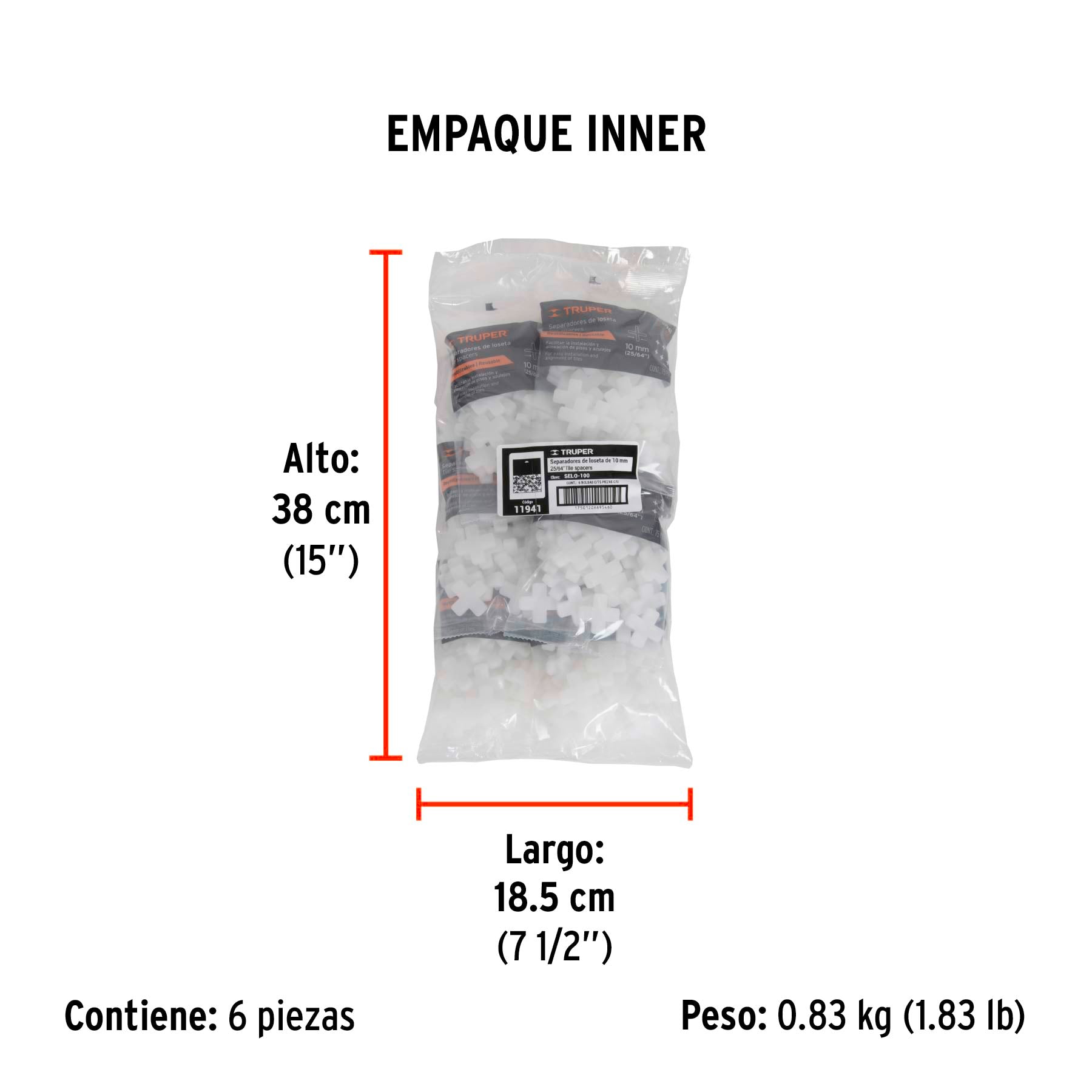 Separadores de losetas, 10 mm, bolsa con 75 pzas