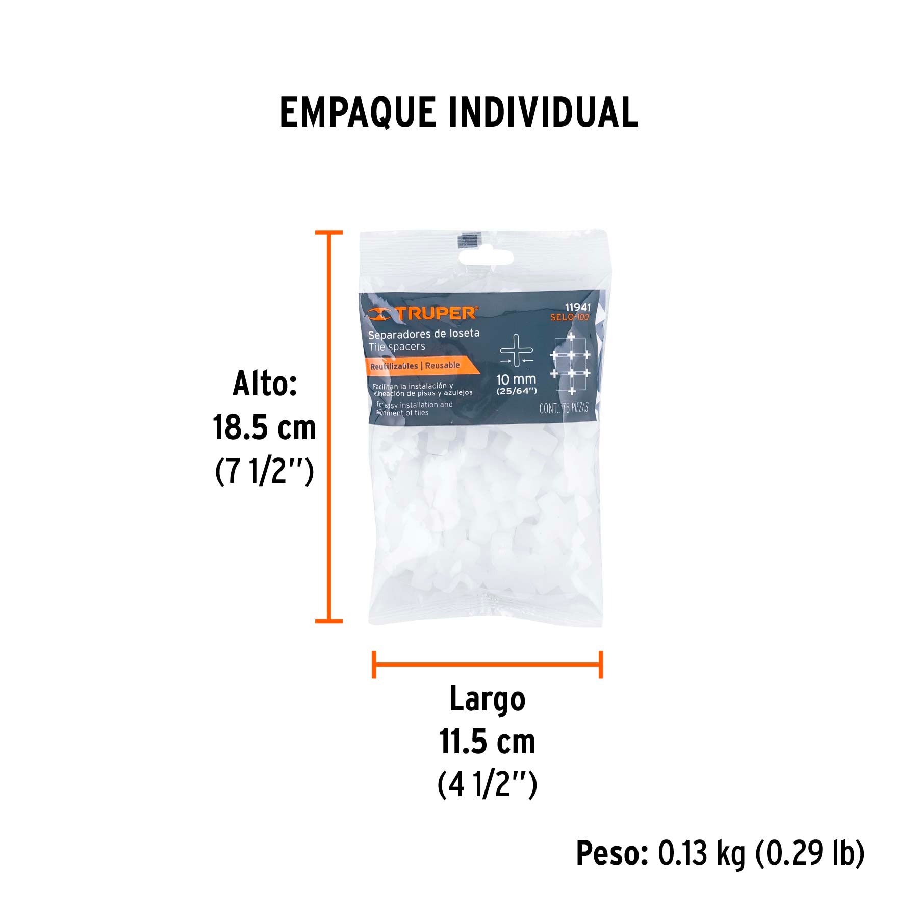 Separadores de losetas, 10 mm, bolsa con 75 pzas