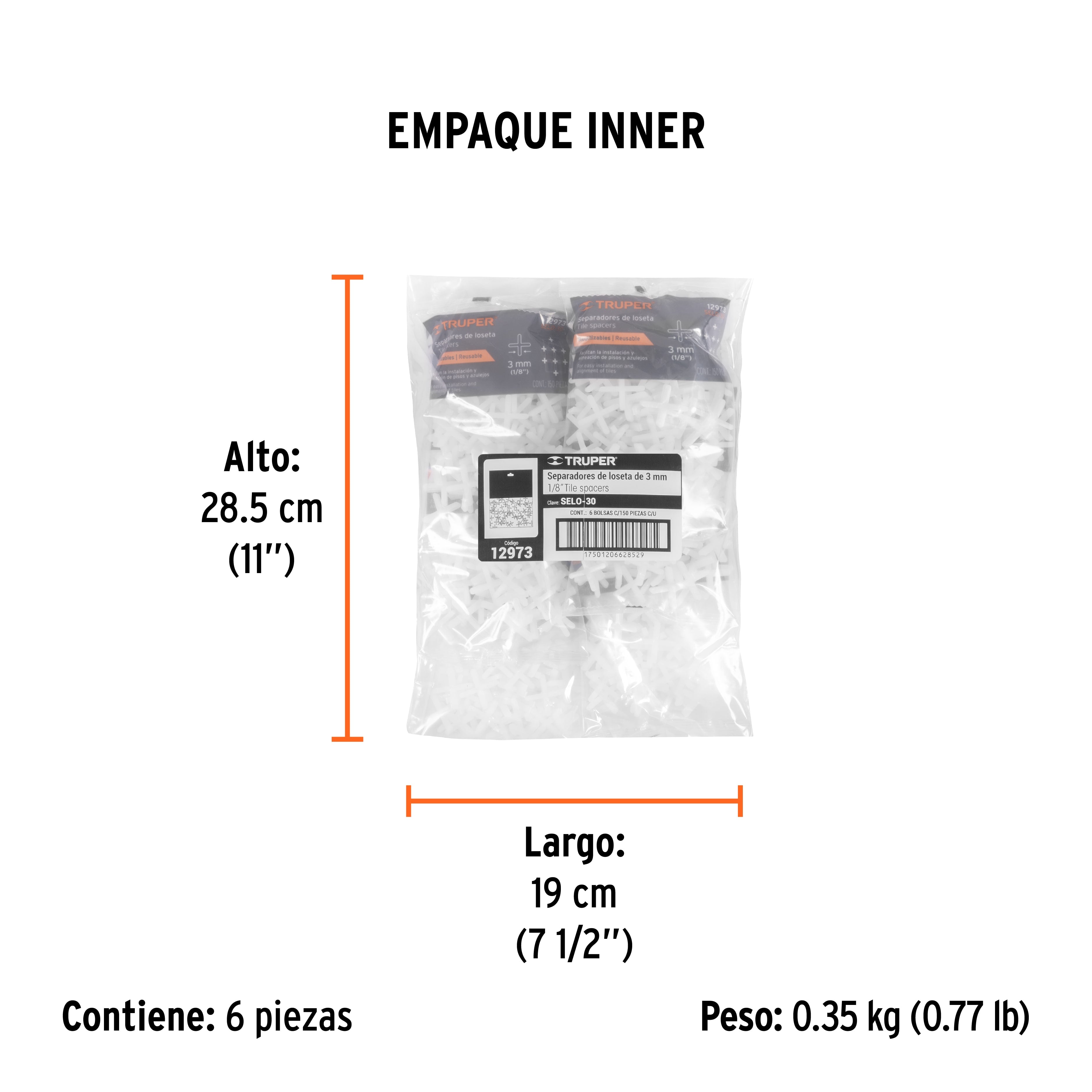 Separadores de losetas 3 mm, bolsa con 150 pzas
