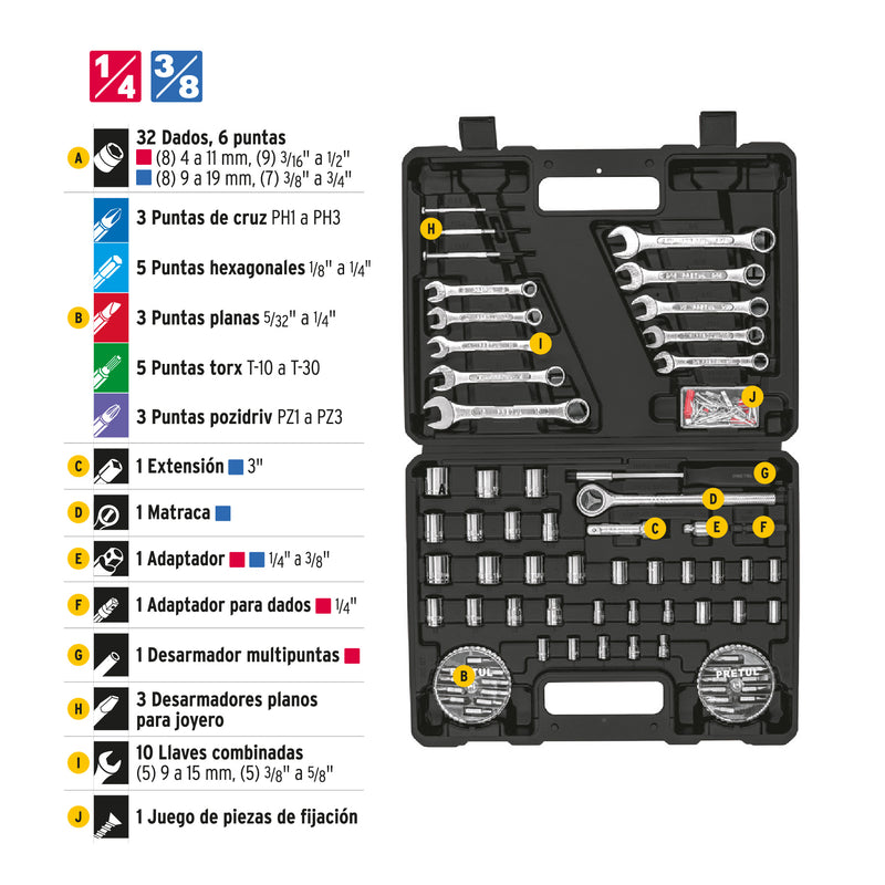 Set de herramientas para mecánica, 71 piezas, Pretul