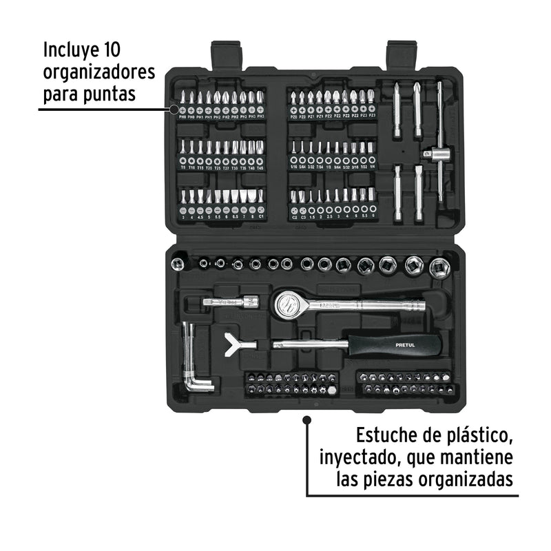 Juego de 130 herramientas 1/4' para mecánico, Pretul