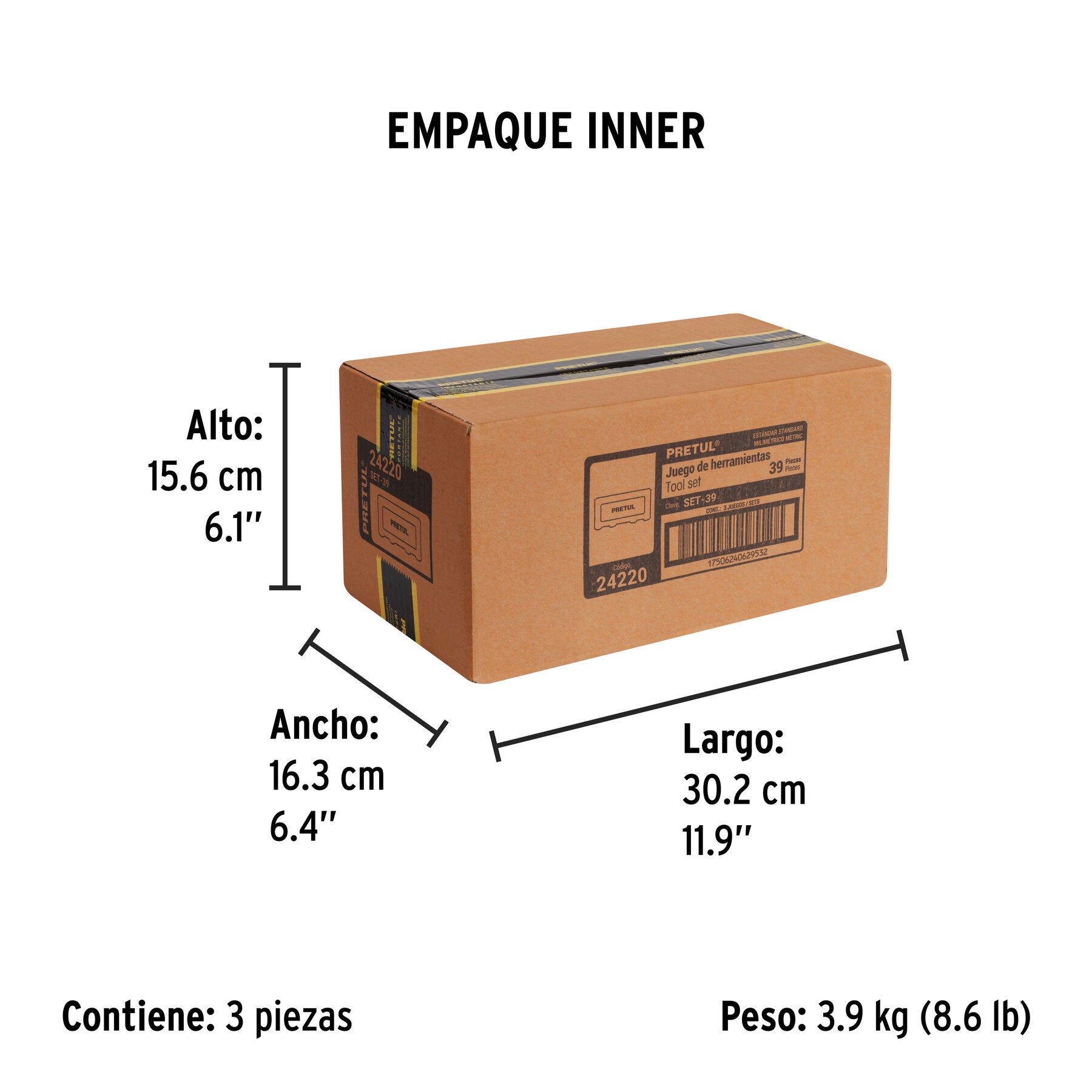 Set de herramientas para mecánica, 39 piezas, Pretul