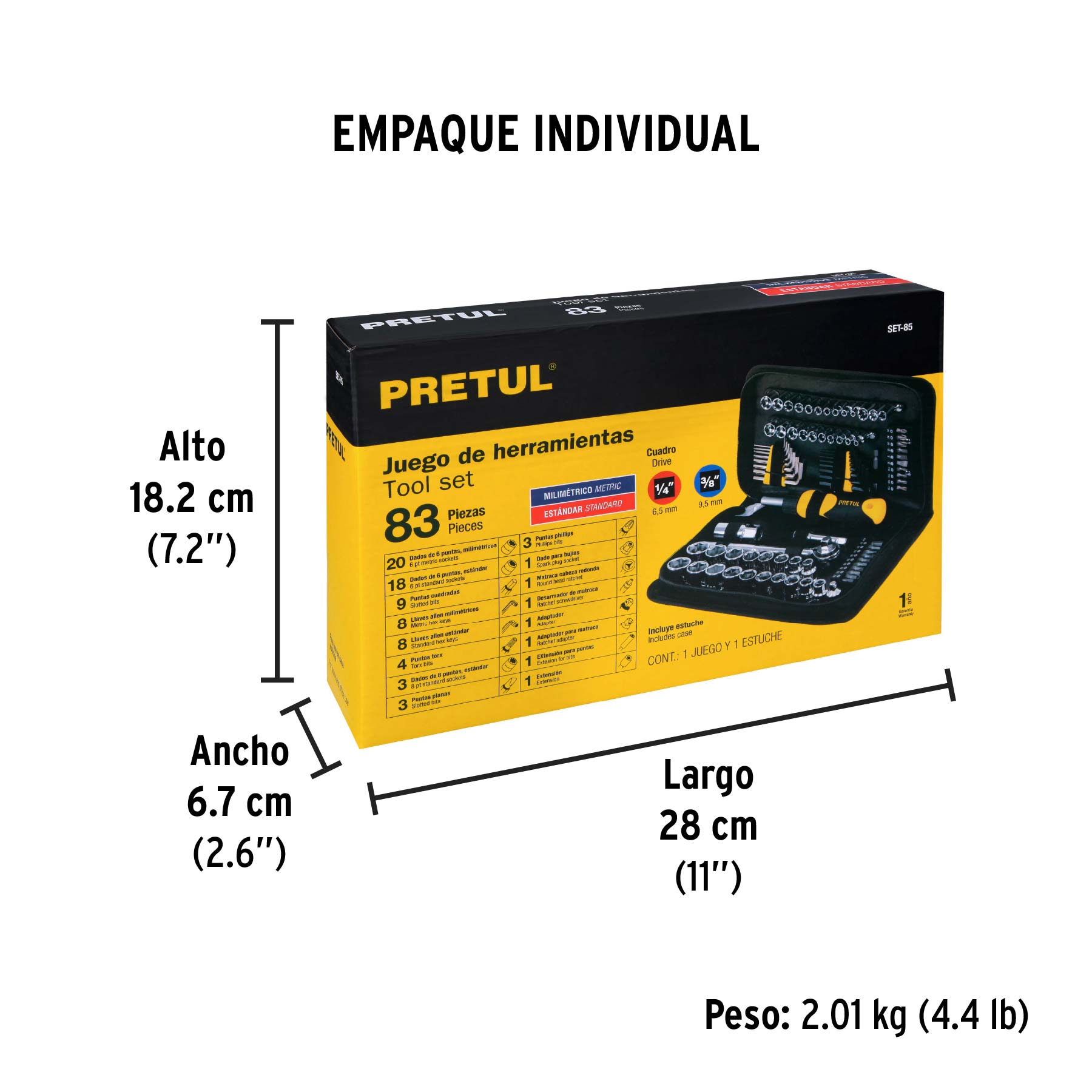 Set de herramientas para mecánica, 83 piezas, pretul