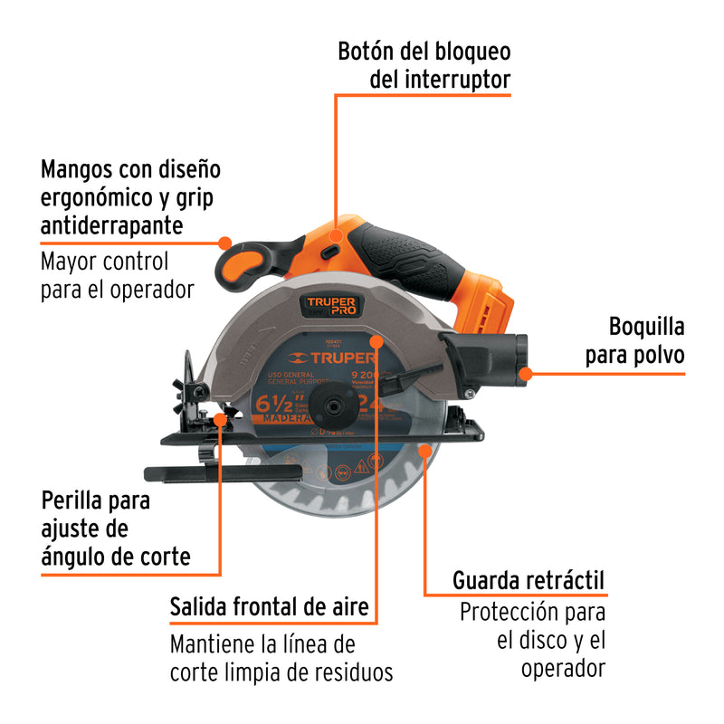 Sierra circular 6-1/2', 20V, sin accesorios, PRO
