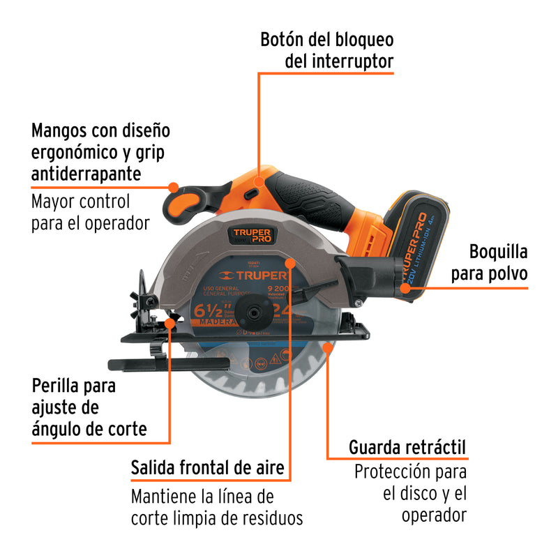 Sierra circular 6-1/2', 20V, 1 batería 4Ah, PRO