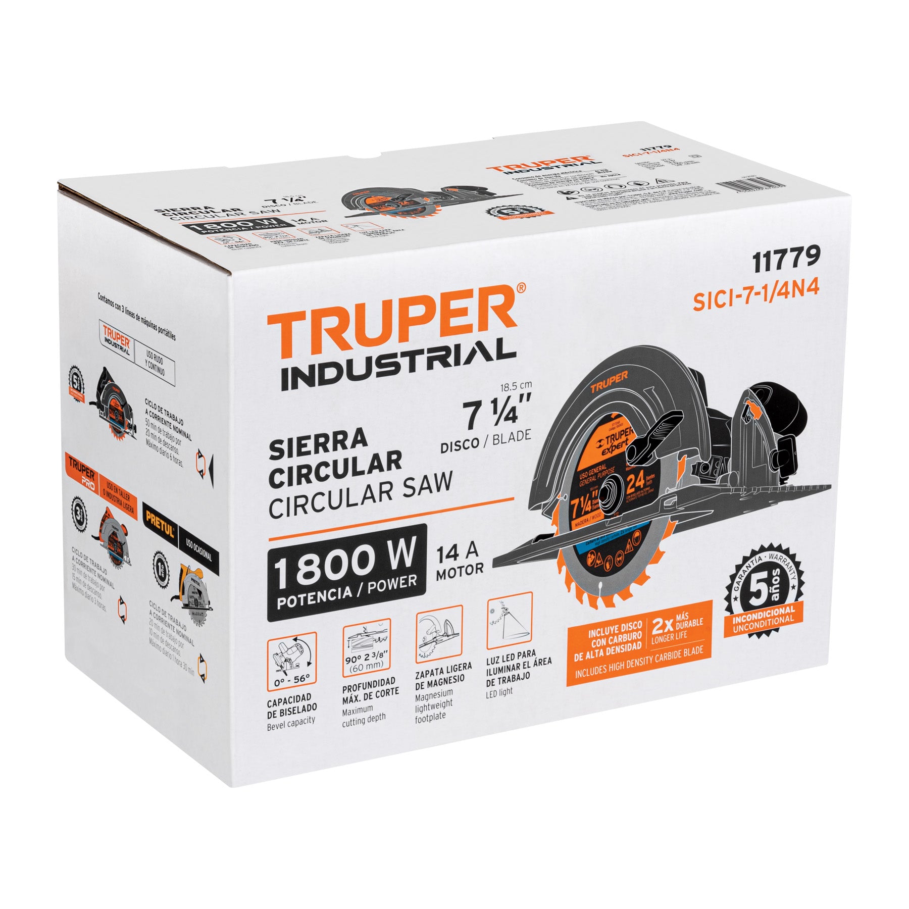 Sierra circular 7-1/4", industrial, 1800 W sustituye 11004