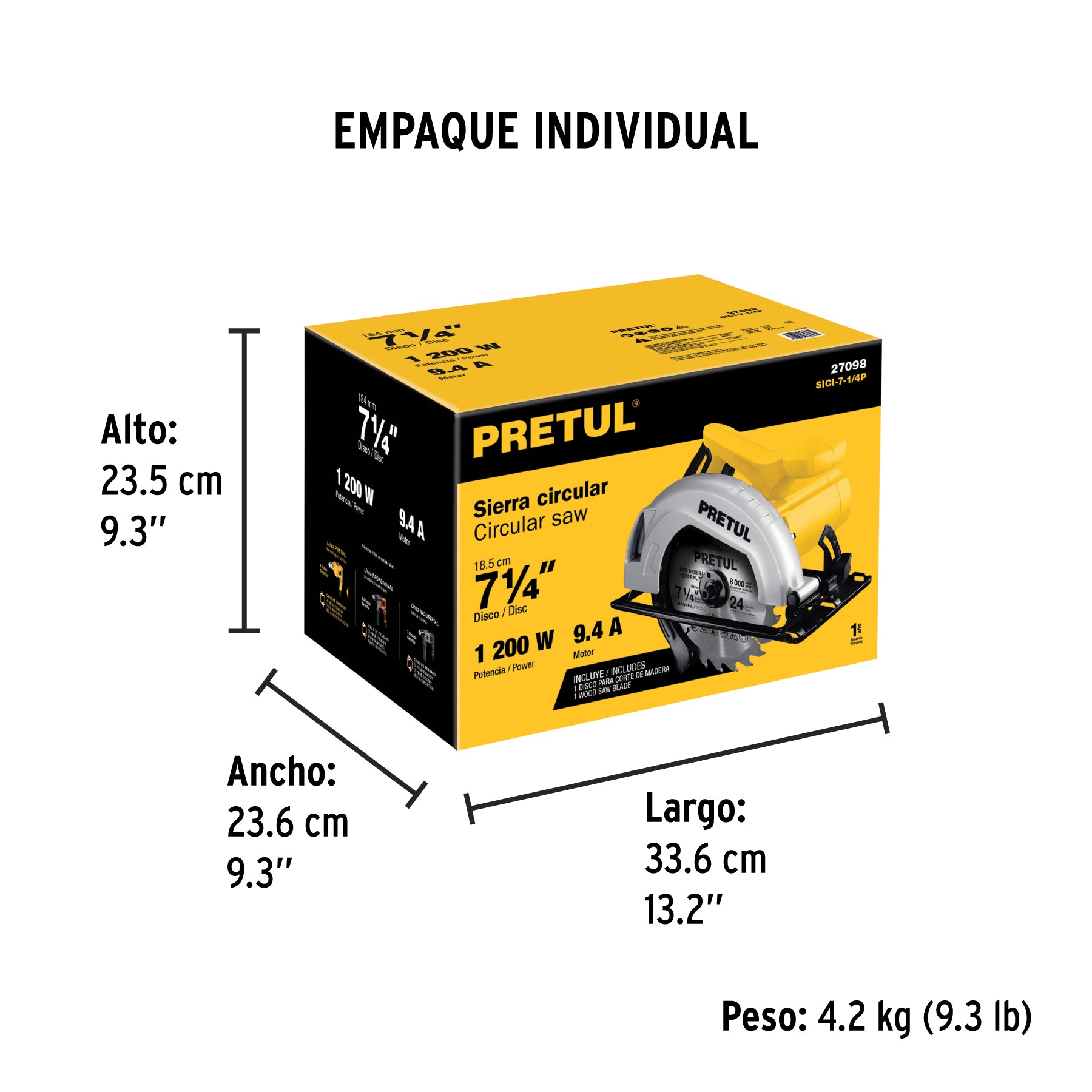 Sierra circular 7-1/4' 1200 W, Pretul