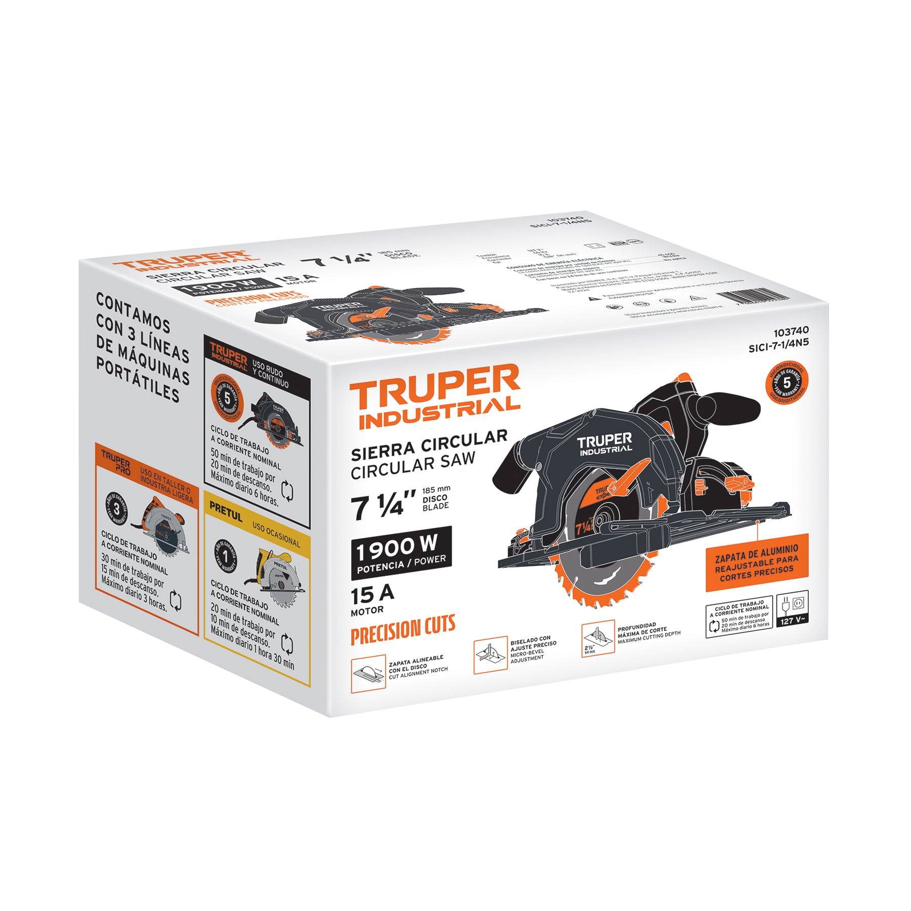 Sierra circular 7-1/4' 1900W, TRUPER INDUSTRIAL