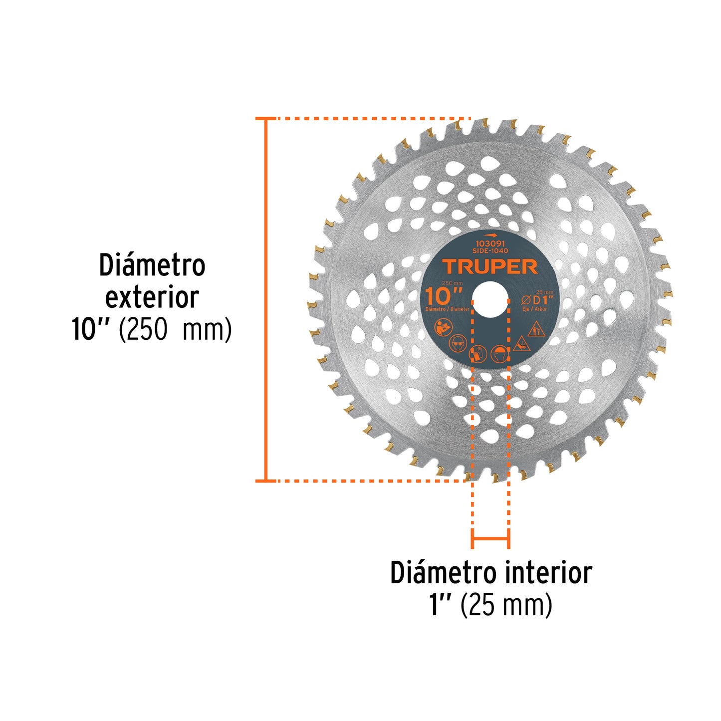Disco sierra 10' p/desbrozadora, 40 dientes, Truper