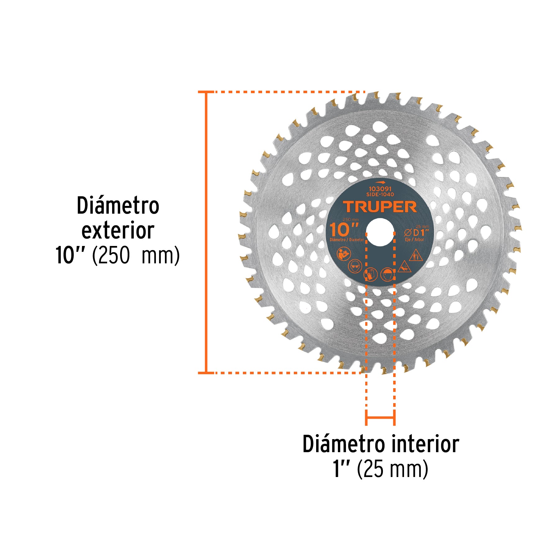 Disco sierra 10' p/desbrozadora, 40 dientes, Truper