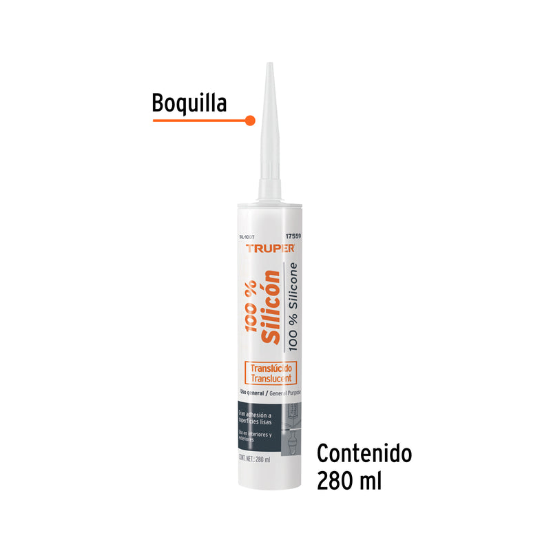 Sellador transparente, 100% de silicón, 280 ml