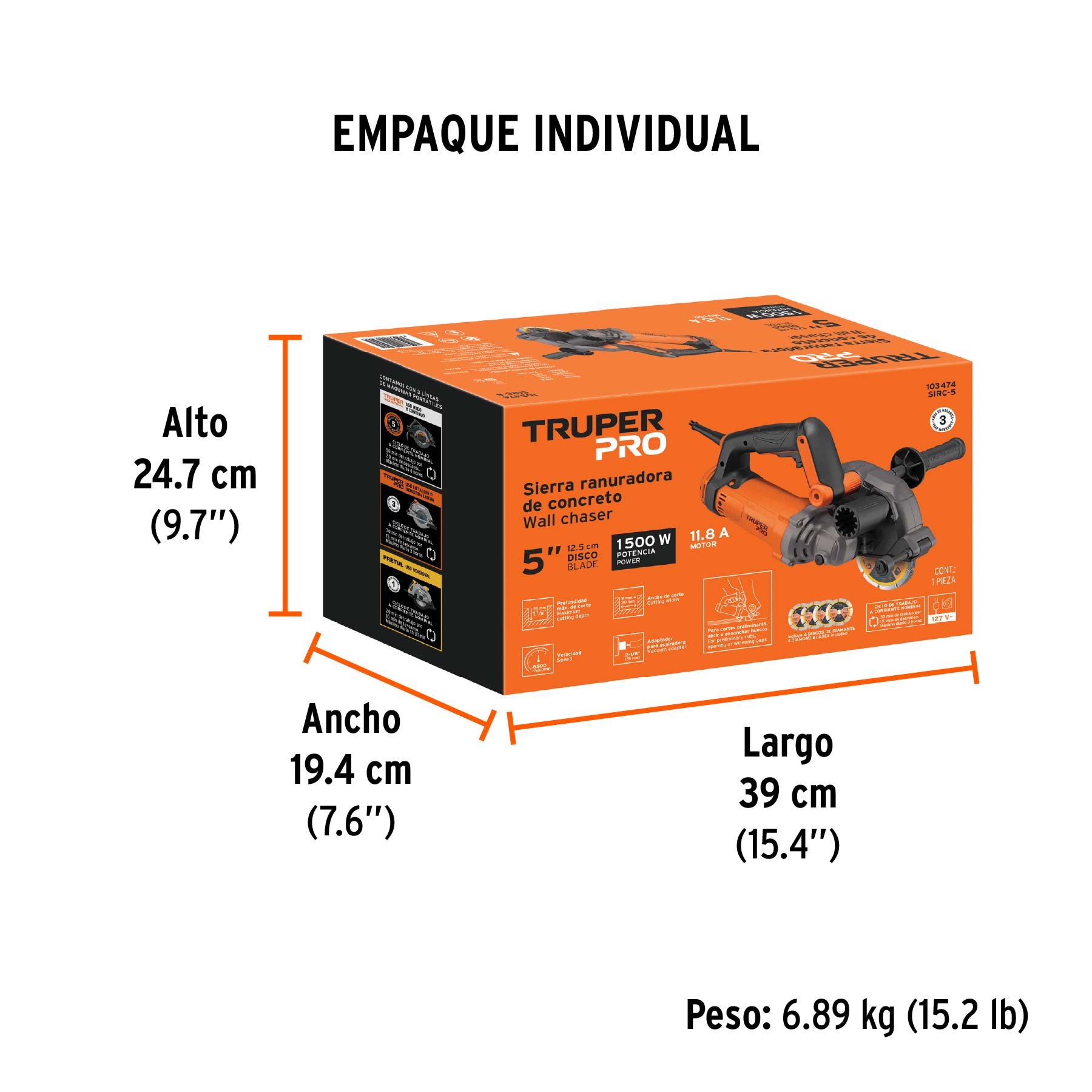 Sierra ranuradora de concreto 5', 1500 W, TRUPER PRO