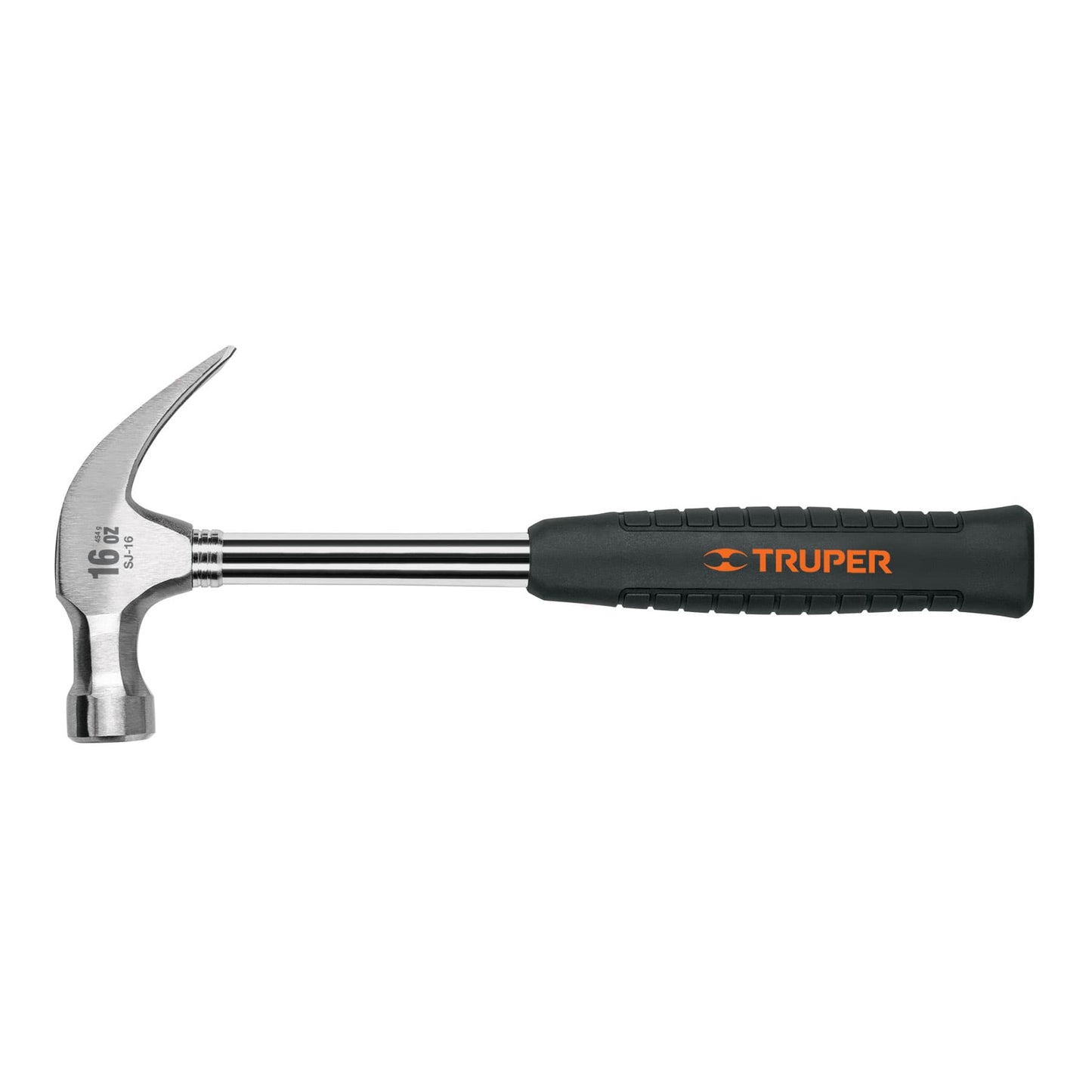 Martillo pulido 16 oz,uña curva,mango tubular con neopreno