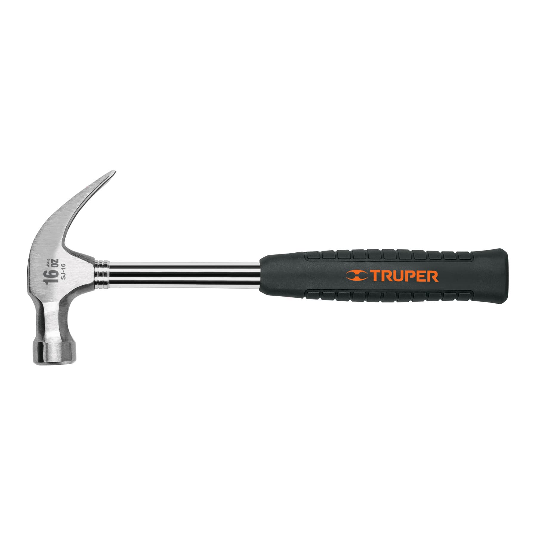 Martillo pulido 16 oz,uña curva,mango tubular con neopreno