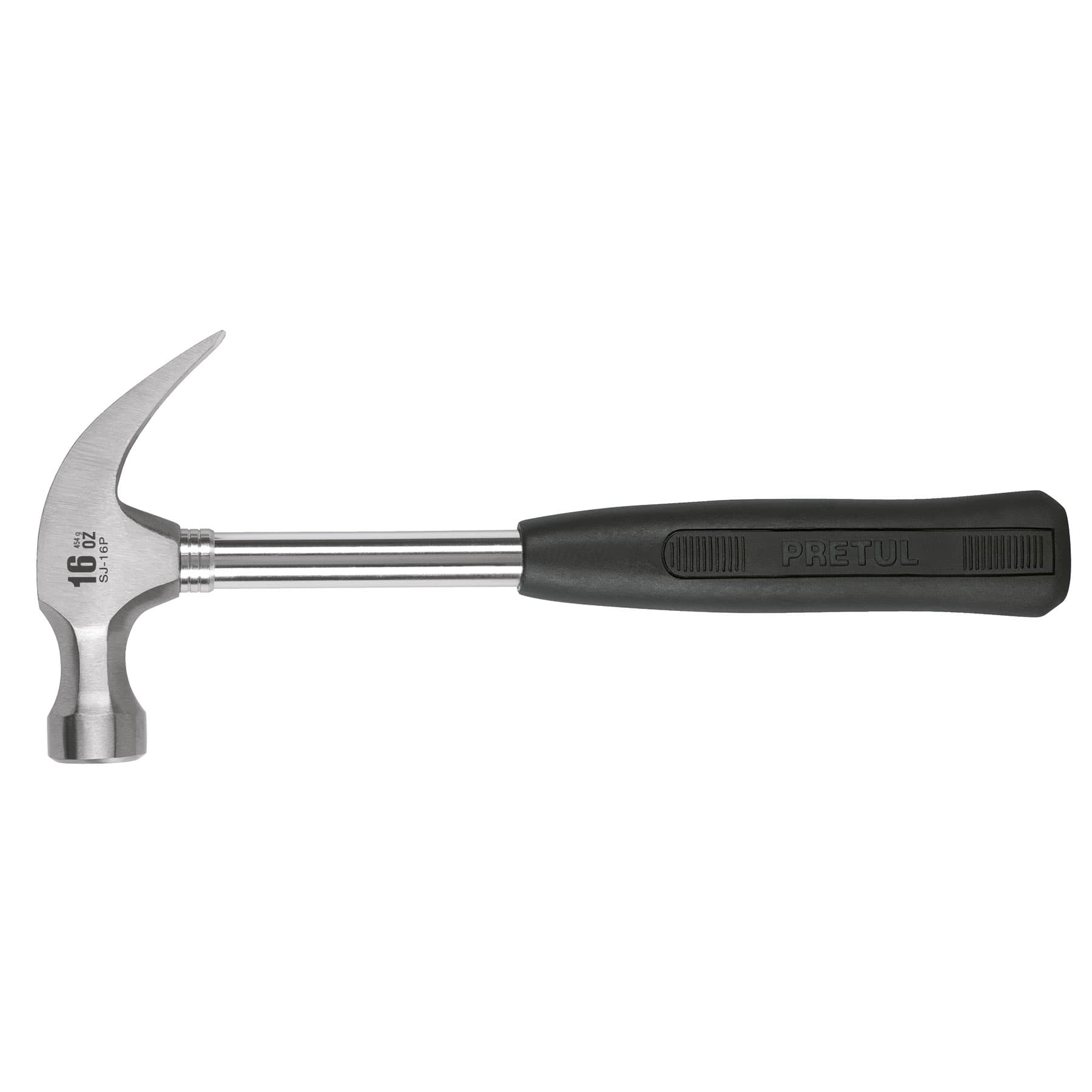 Martillo pulido, 16 oz, uña curva, mango tubular, pretul