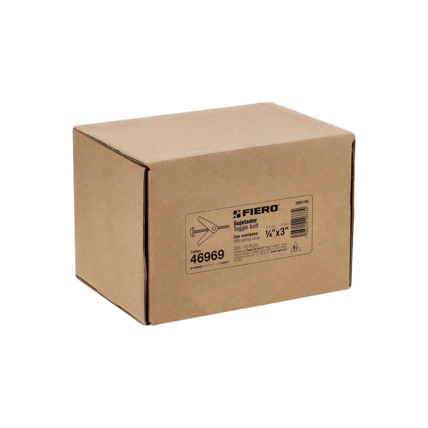 Caja con 100 sujetadores tipo mariposa de 1/4' x 3', Fiero