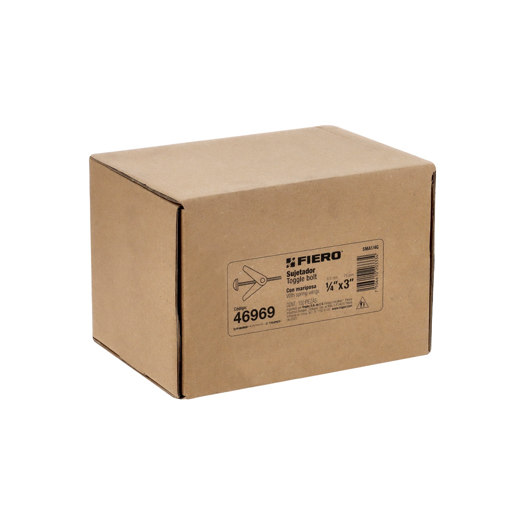 Caja con 100 sujetadores tipo mariposa de 1/4' x 3', Fiero
