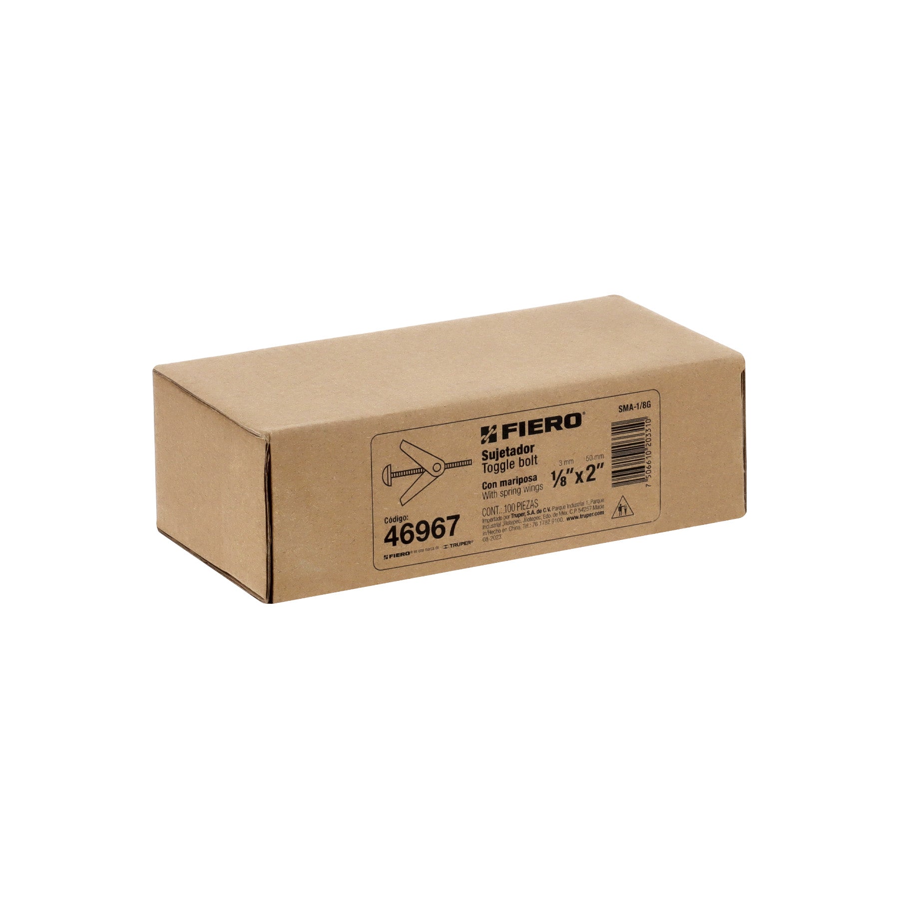 Caja con 100 sujetadores tipo mariposa de 1/8' x 2', Fiero