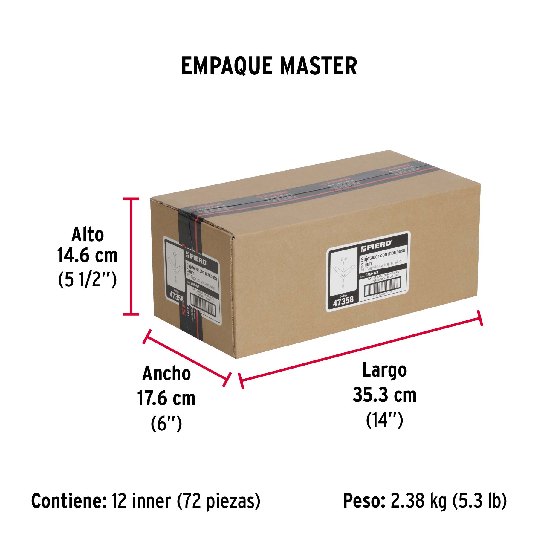 Sujetador tipo mariposa 1/8 X 2", bolsa 4 piezas