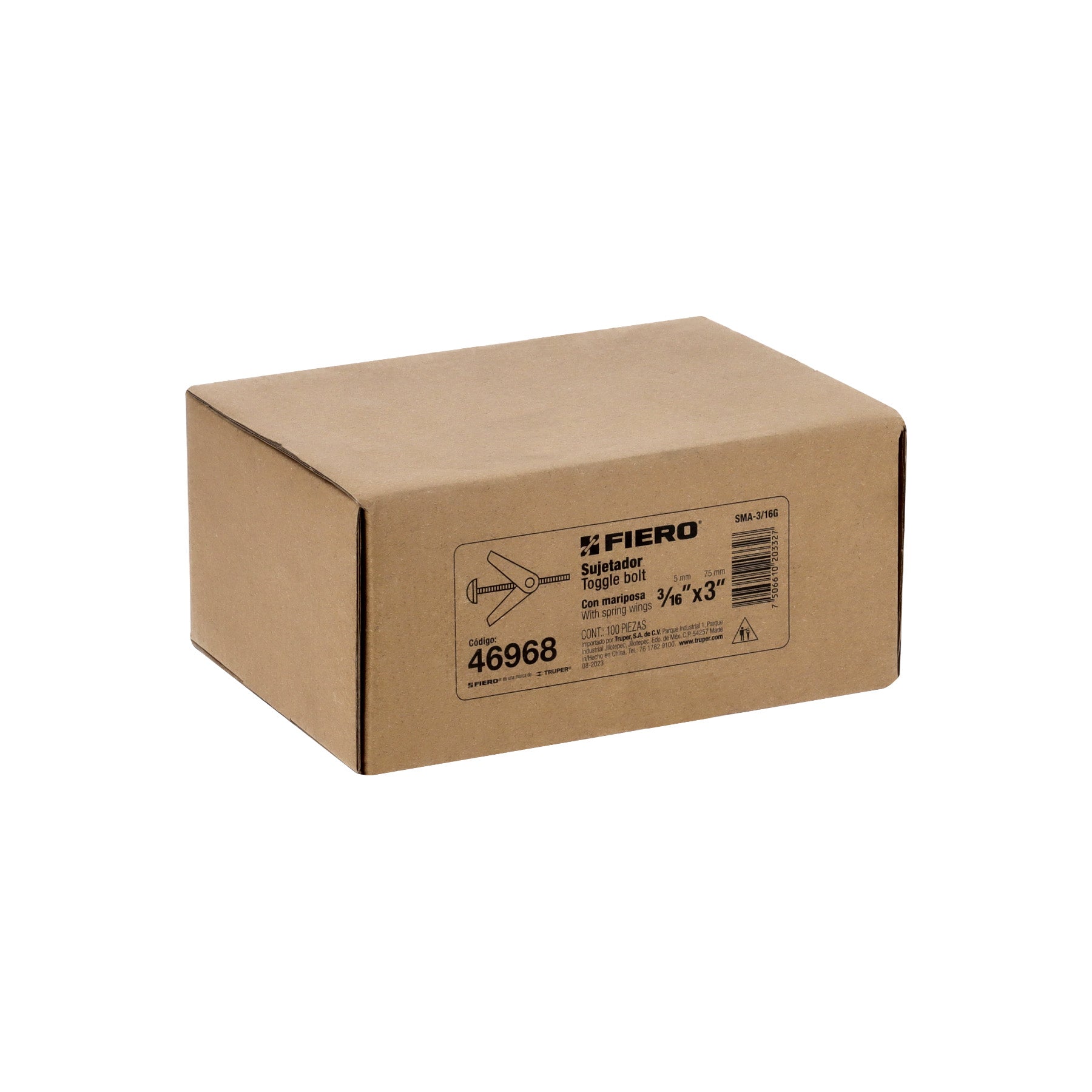 Caja con 100 sujetadores tipo mariposa de 3/16' x 3', Fiero