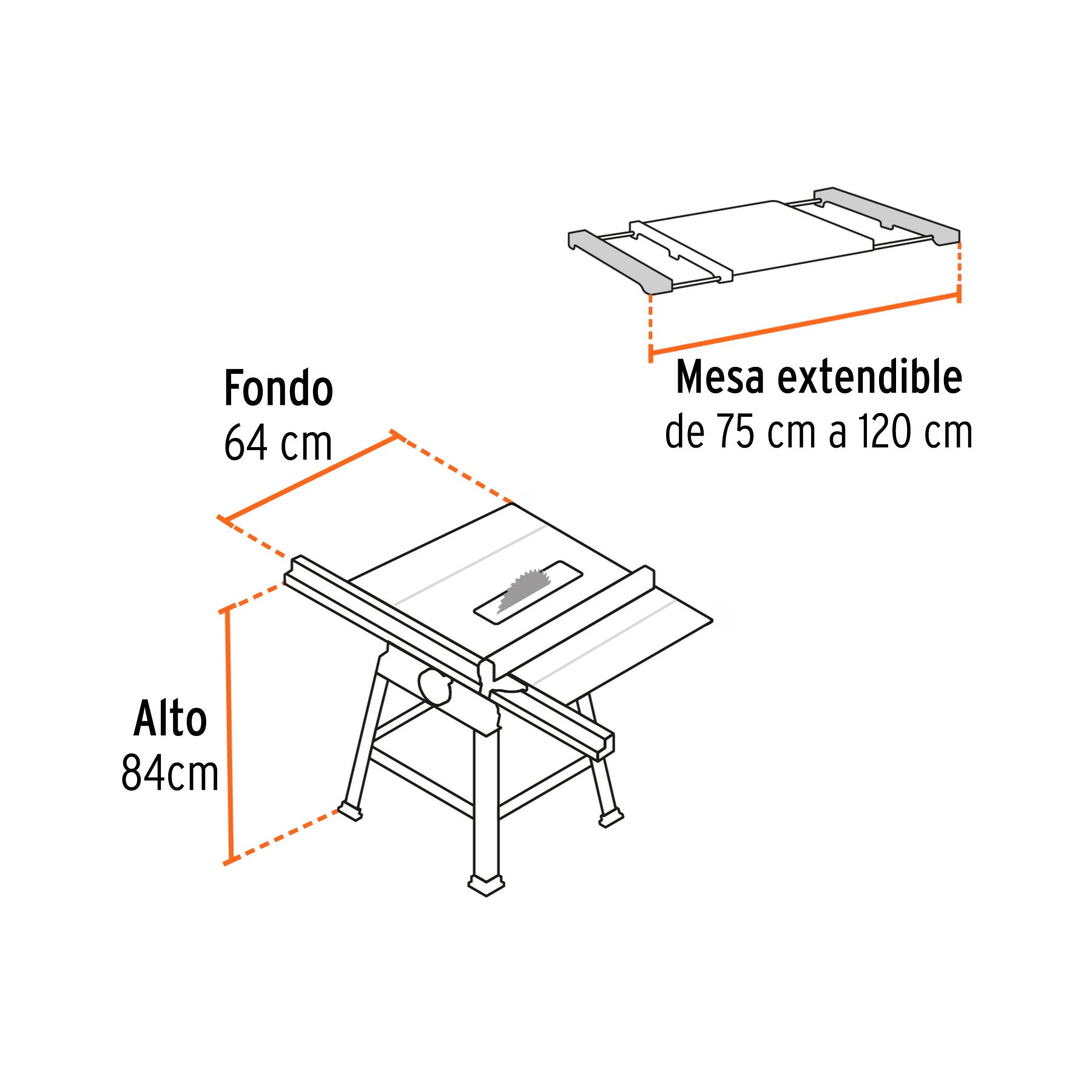 Sierra de mesa 10' con base, 2.4 HP