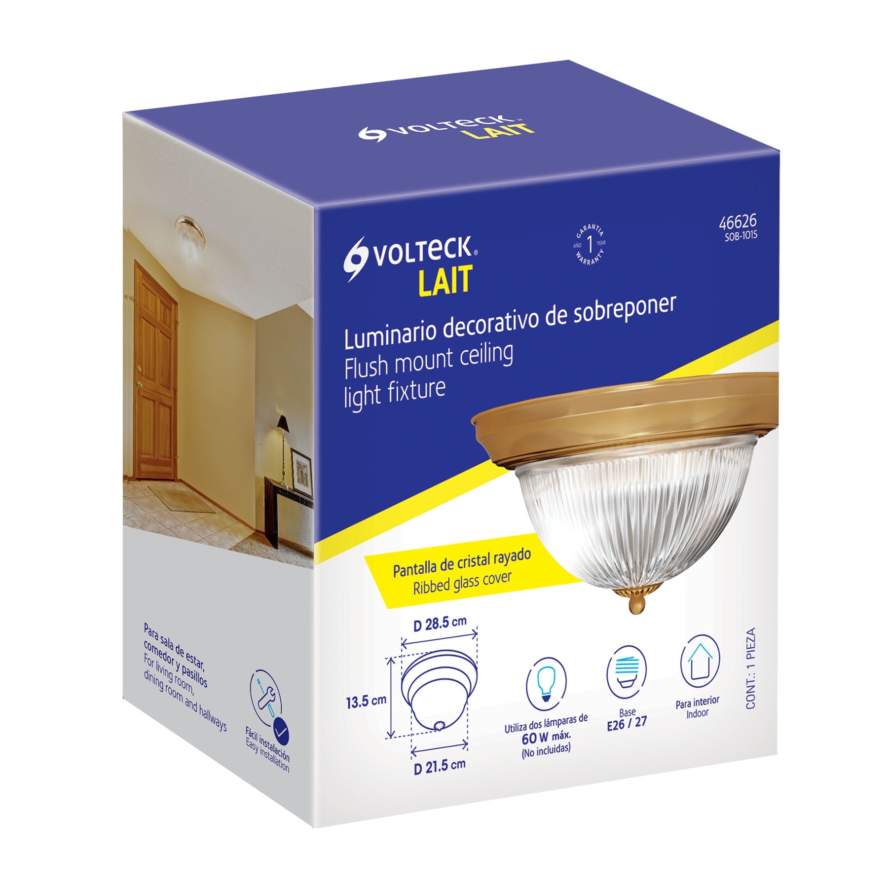 Luminario decorativo latonado, 2X, E26.