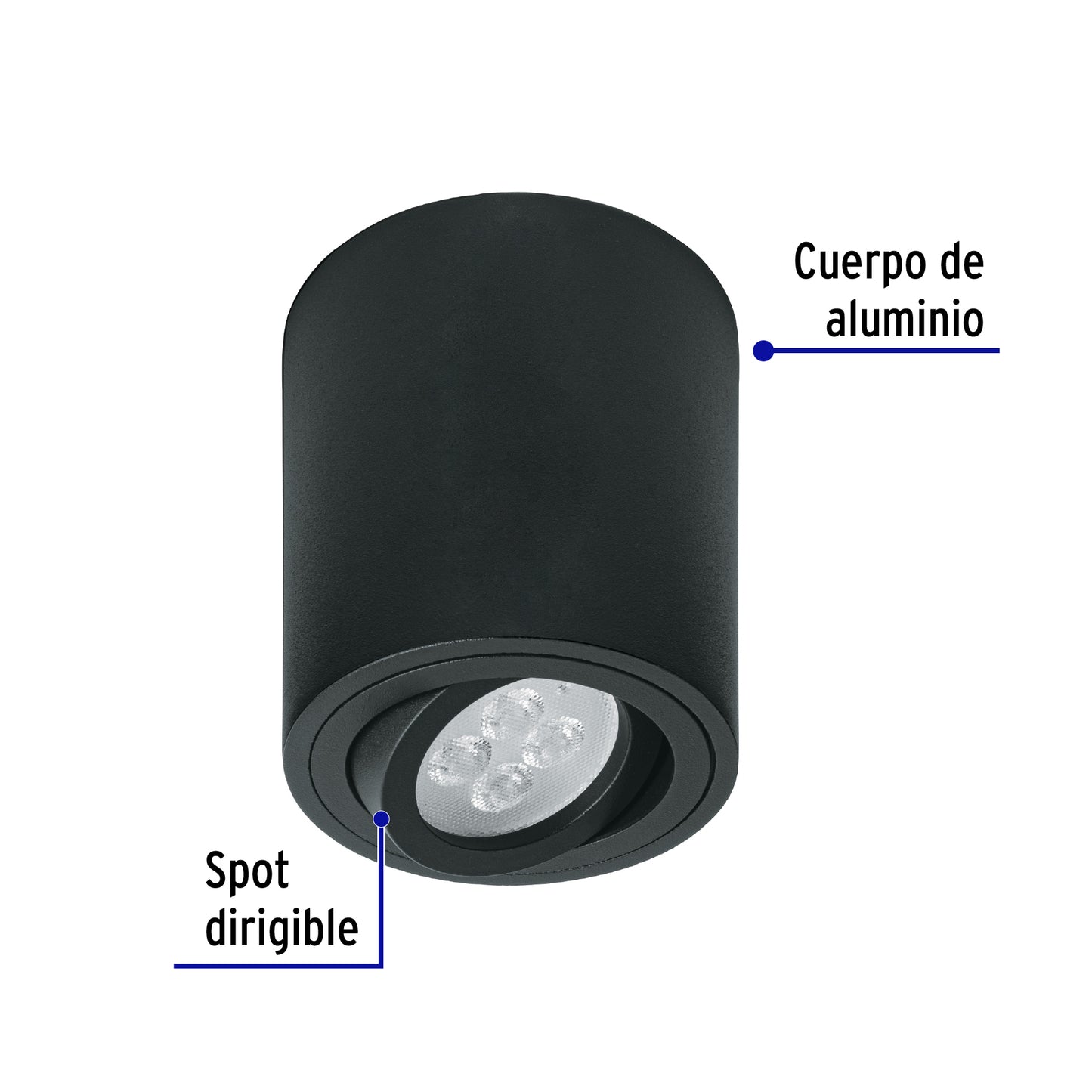 Luminario de sobreponer con spot dirigible, redondo, negro