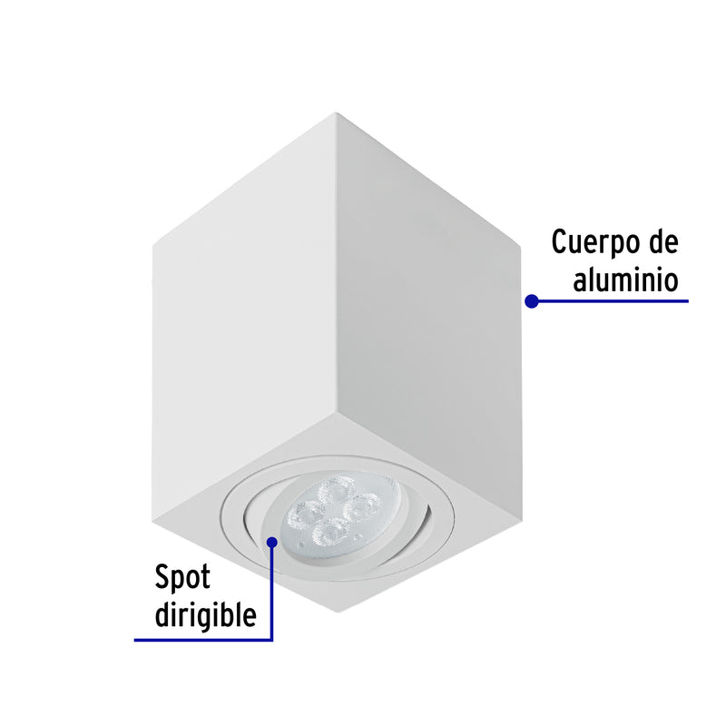 Luminario de sobreponer c/spot dirigible, cuadrado, blanco