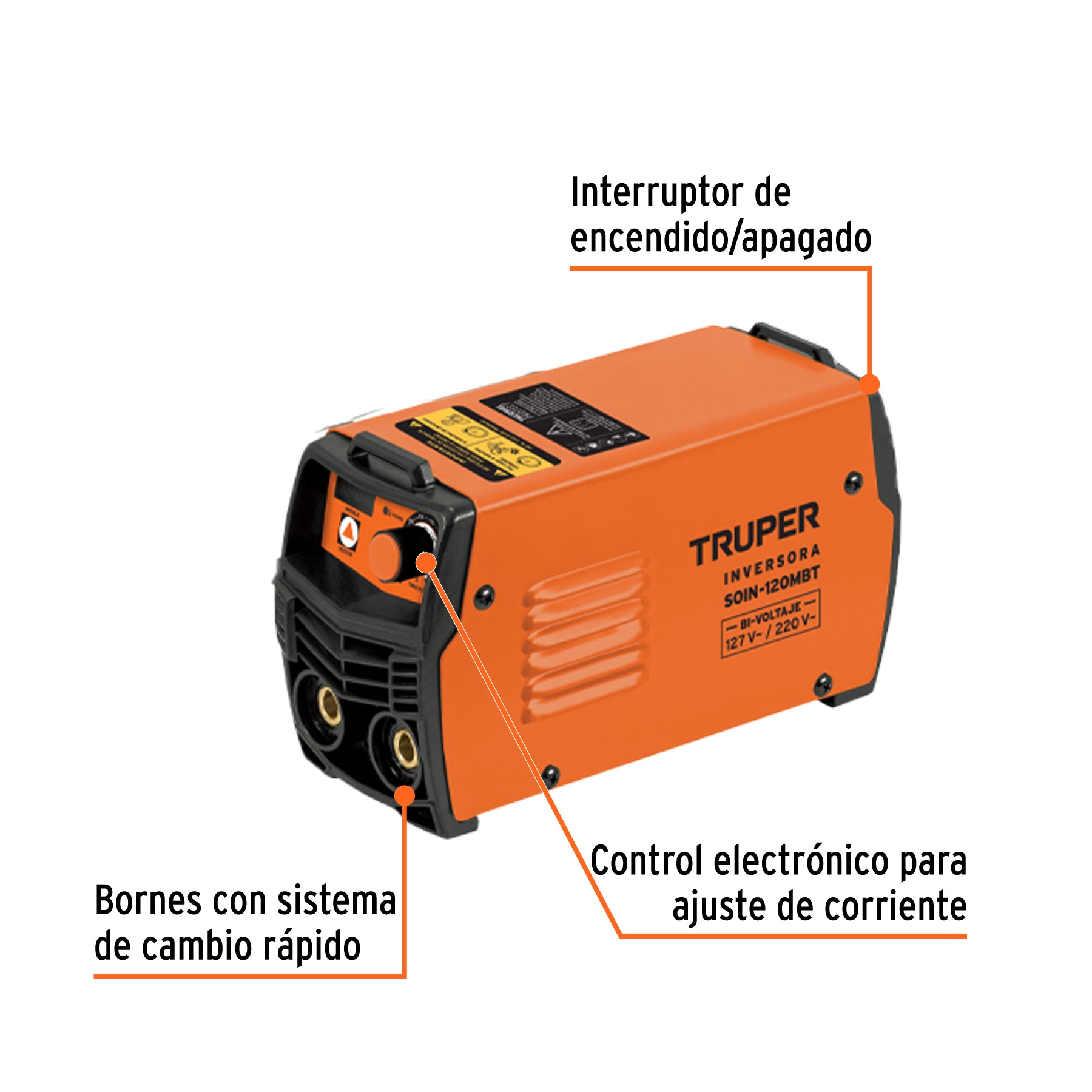 Mini soldadora inversora, 130A, bi-voltaje 127/220V, TRUPER