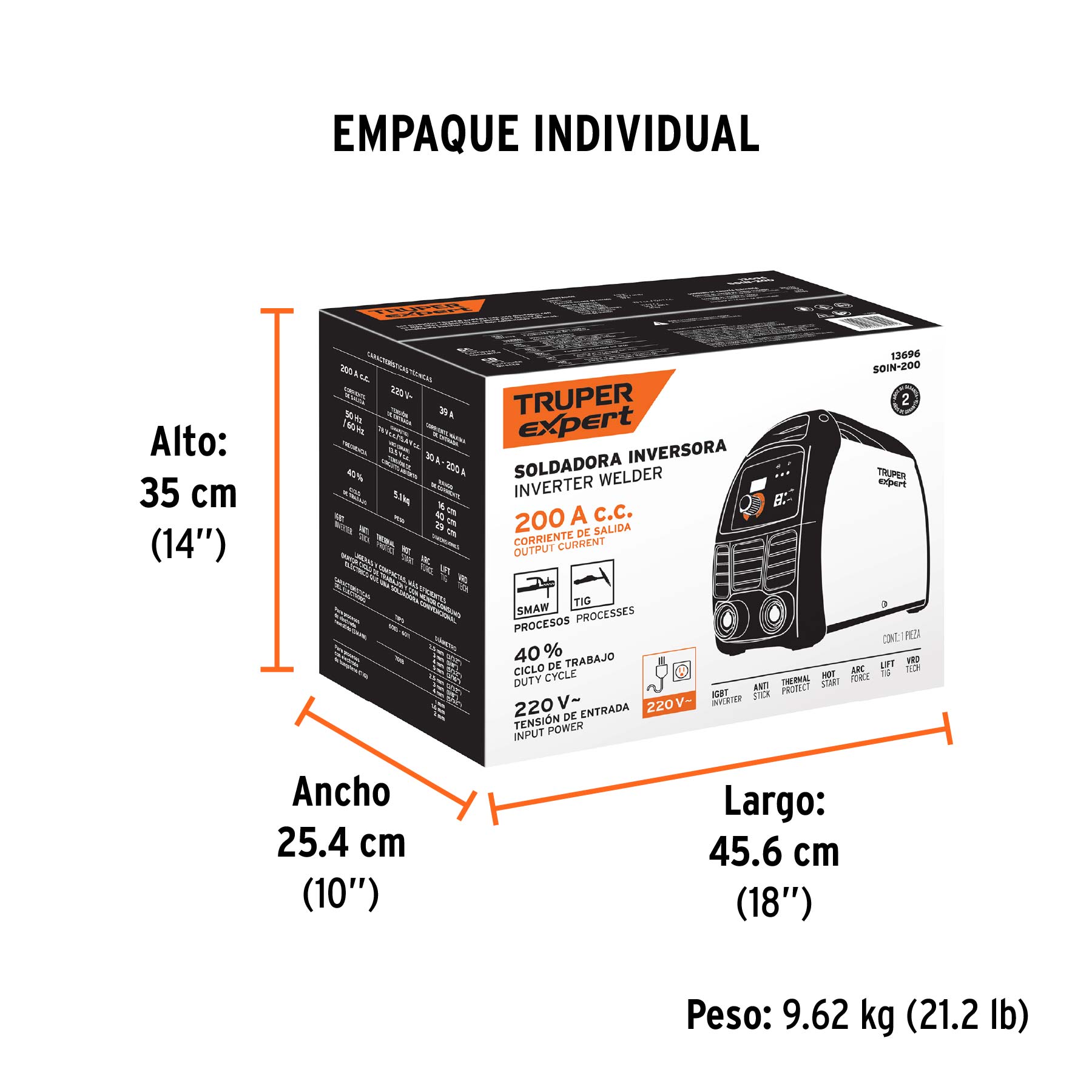 Soldadora inversora, 200 A, 220 V