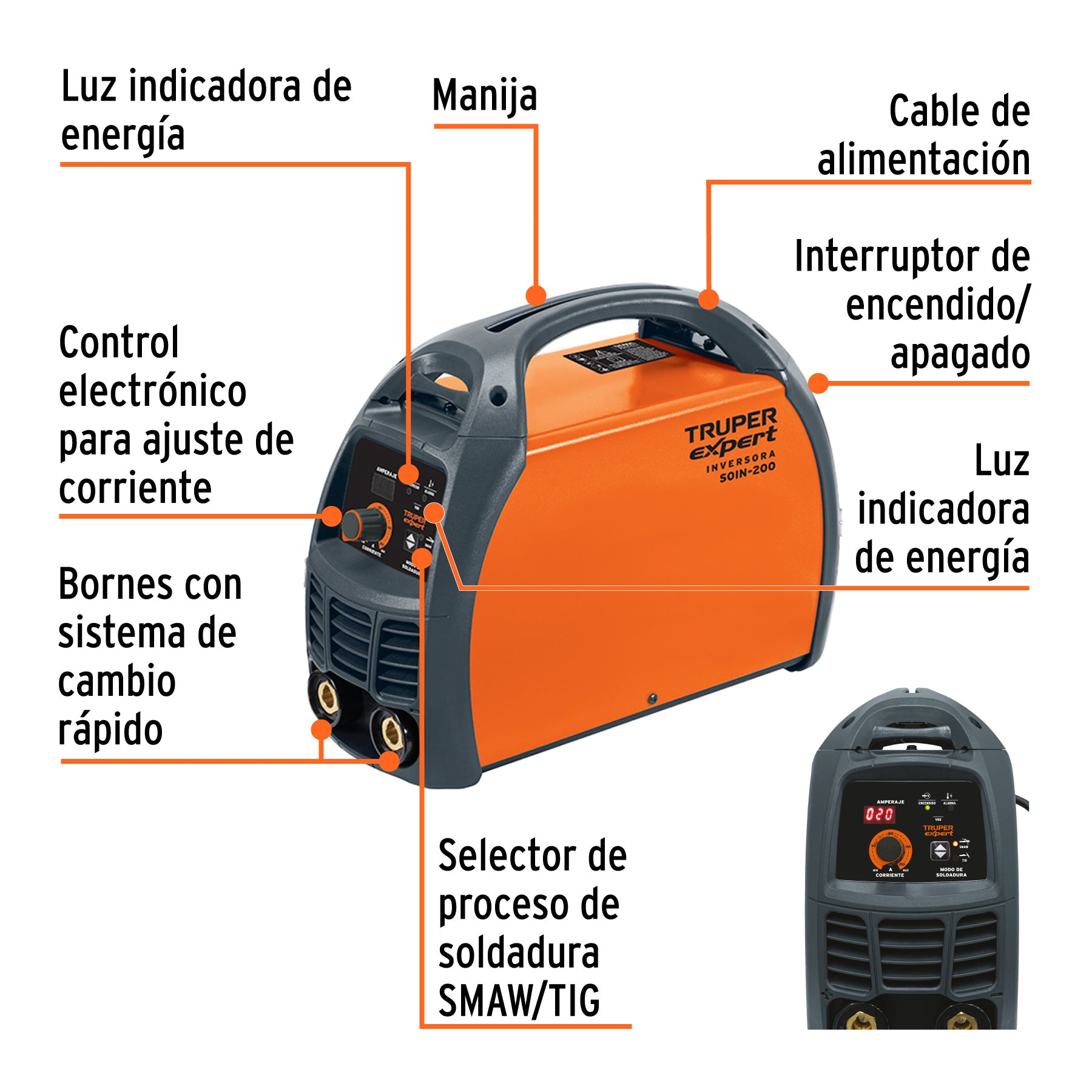 Soldadora inversora, 200 A, 220 V