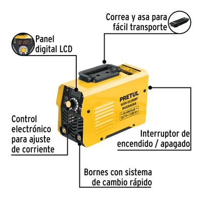 Mini soldadora inversora Bi-voltaje 130A, Serie 300, PRETUL