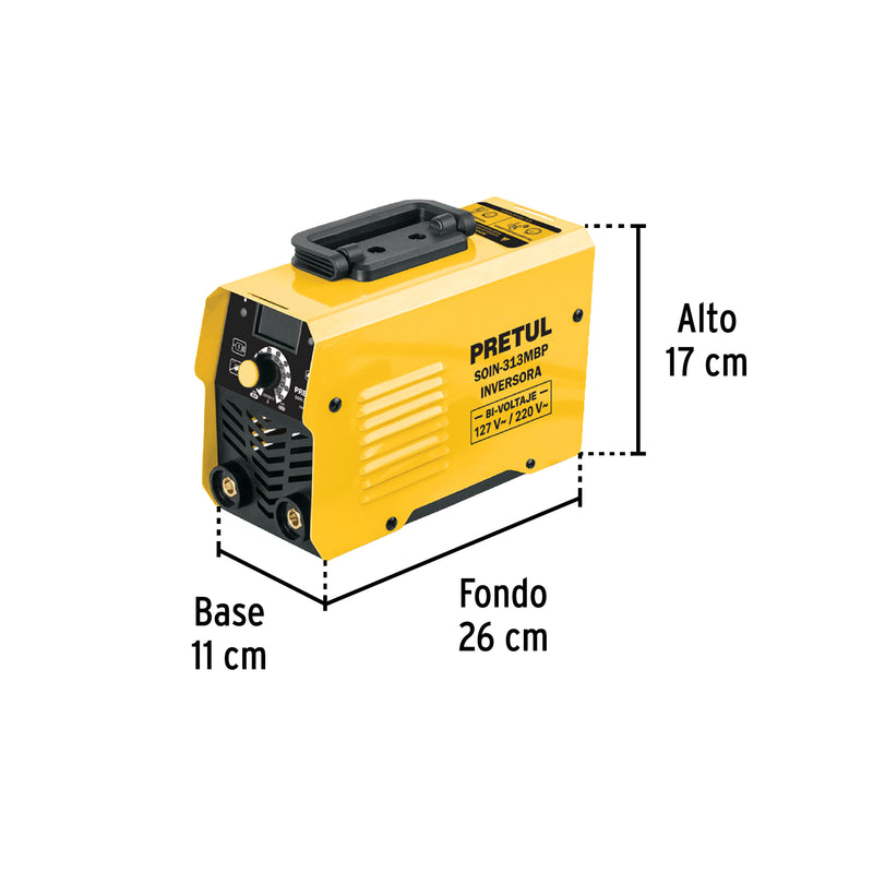 Mini soldadora inversora Bi-voltaje 130A, Serie 300, PRETUL