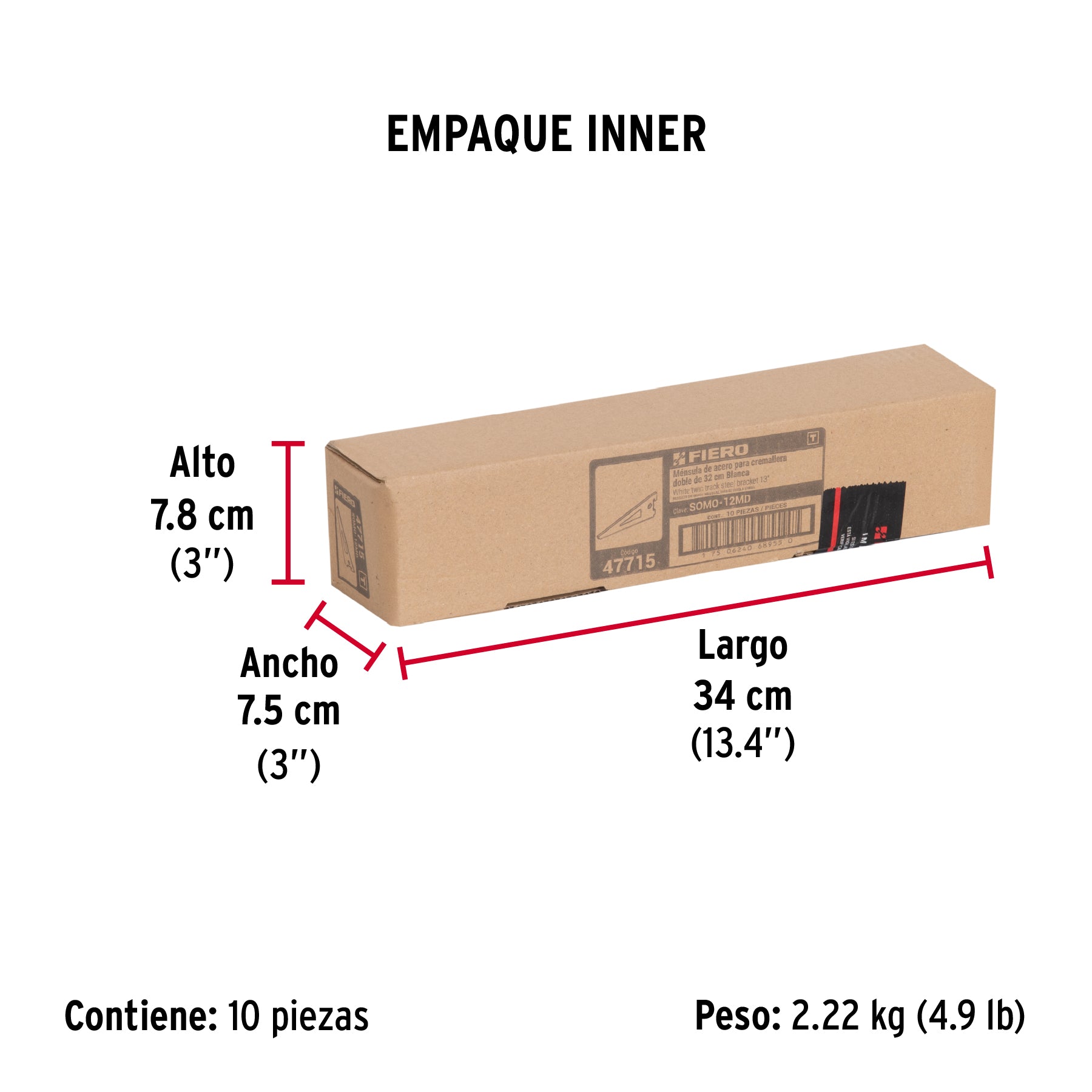 Ménsula plana blanca para cremallera doble, 32cm