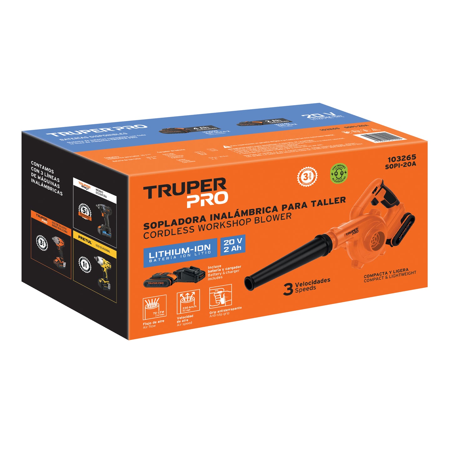 Sopladora inal. para taller 20V, 1 bat. 2Ah, 1 carg. PRO